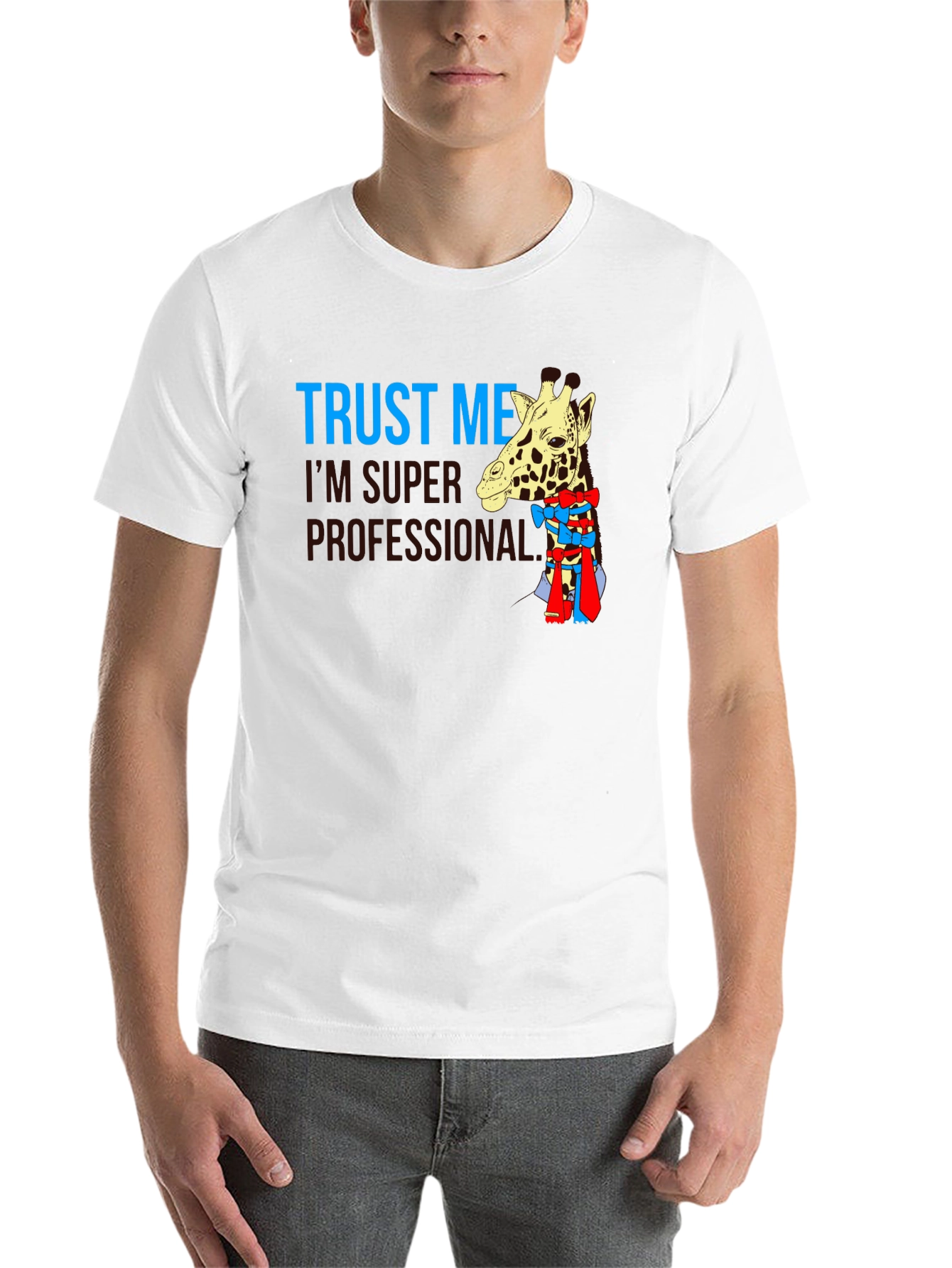 Black Trust Me I'm Super Professional Giraffe Bow T-Shirt view 14