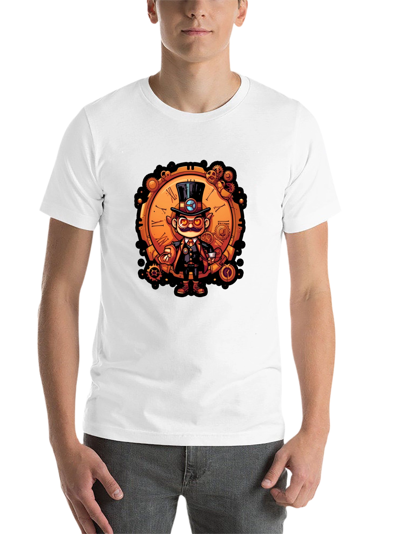 Black Steampunk Character Tee - Clockwork Gent T-Shirt view 14