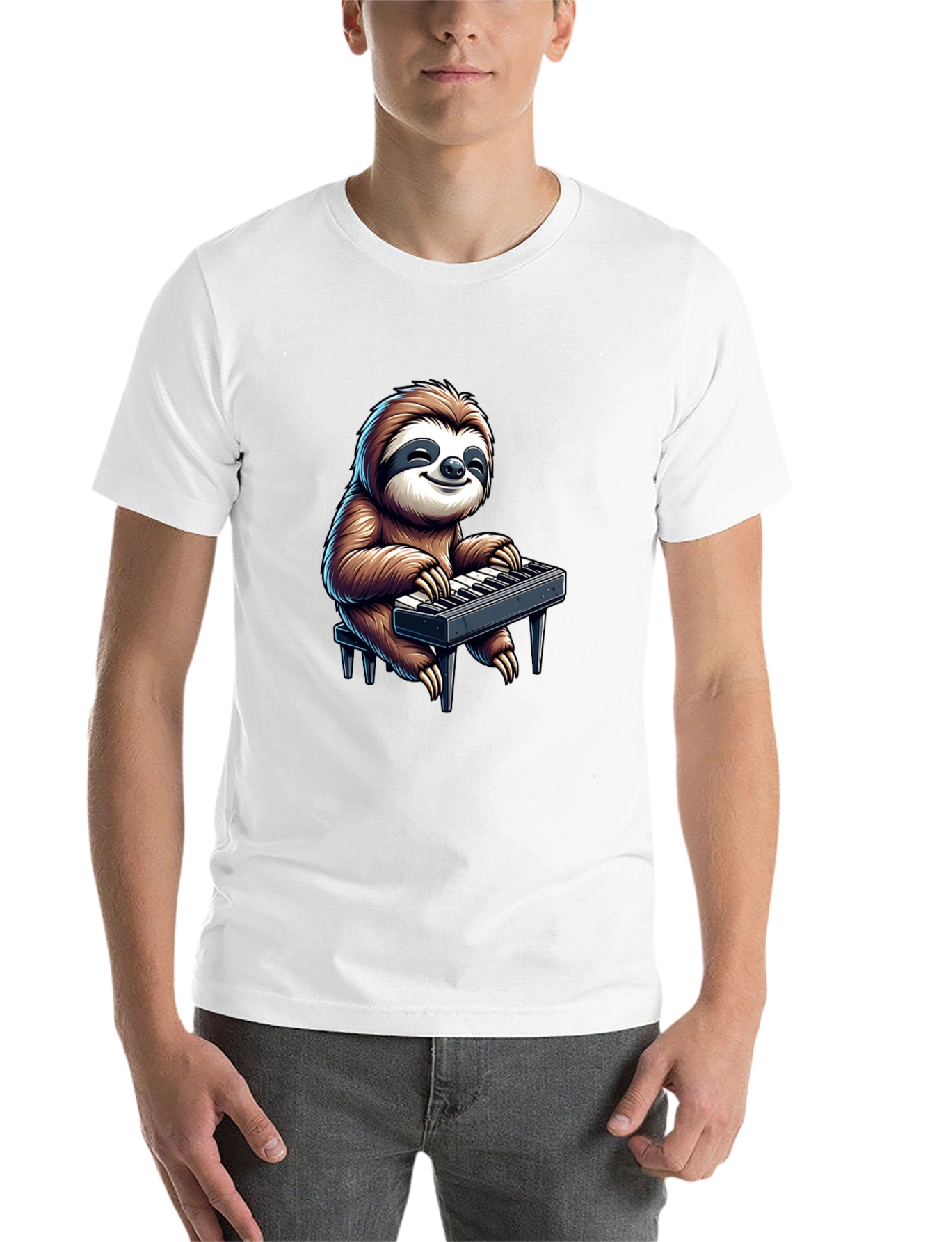 Black Sloth Playing Keyboard Graphic Tee - Black view 14