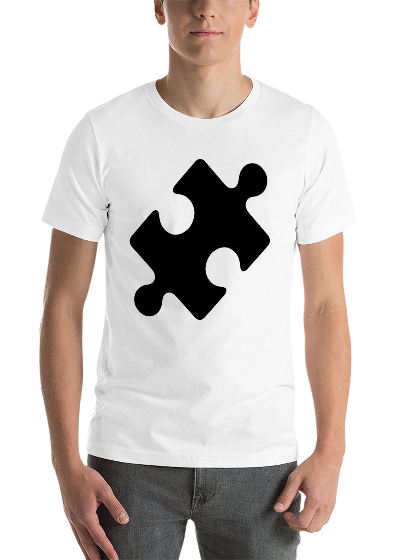Black Puzzle Piece Graphic Tee - Classic Black Cotton T-Shirt view 14