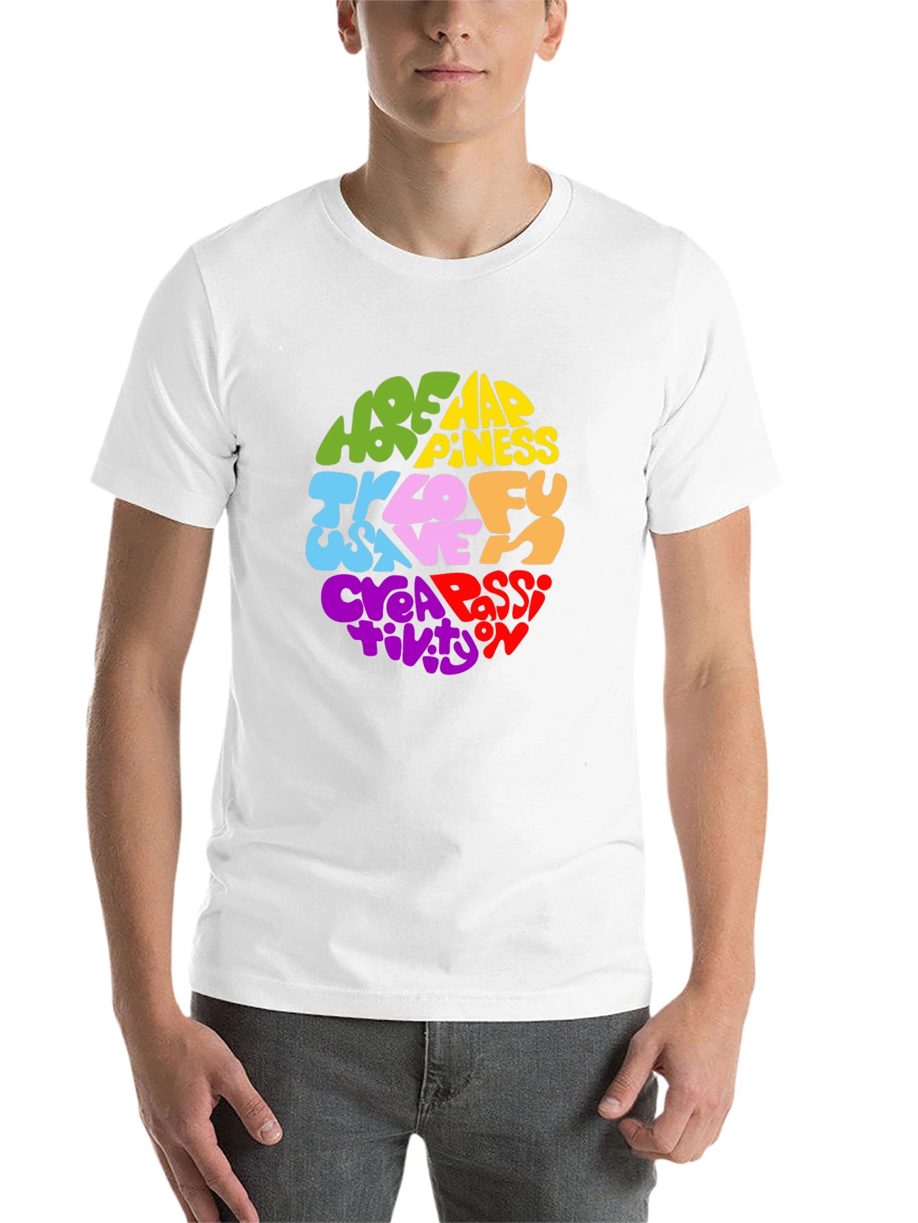 Black Colorful Word Art Graphic Print T-Shirt view 14