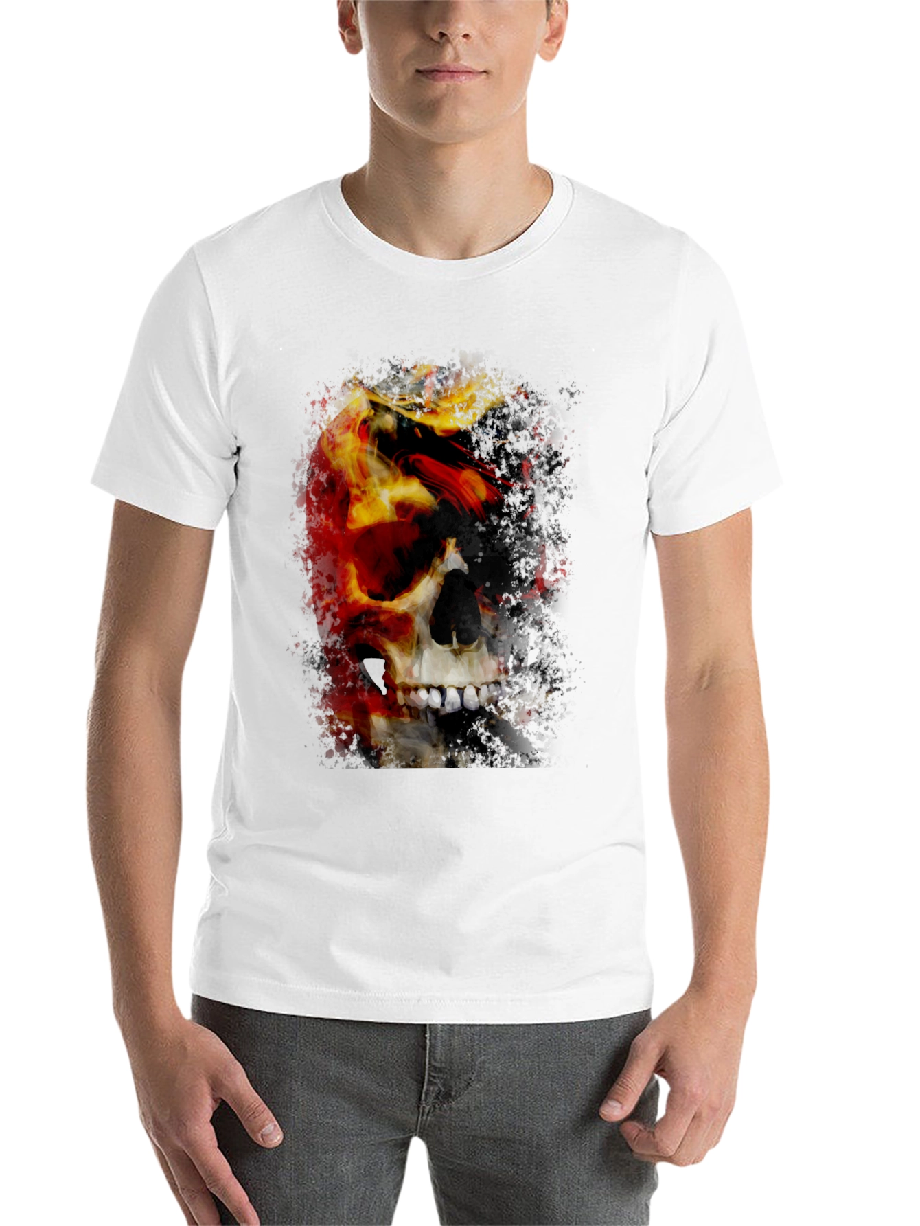 Black Skull & Fire Graphic T-Shirt - Men's Black Tee view 14