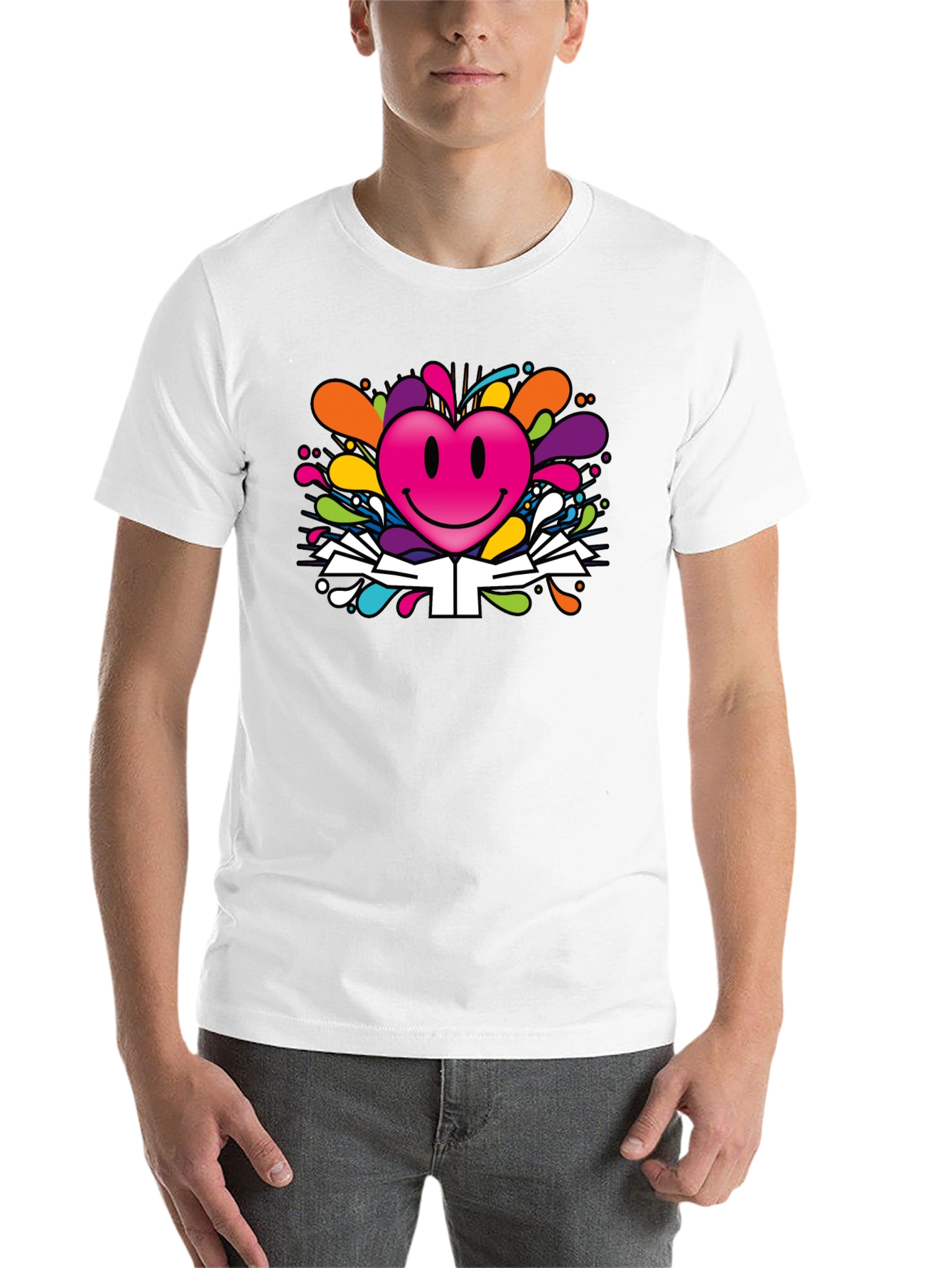 Black Smiley Heart Graphic Tee - Colorful Fun Design view 14