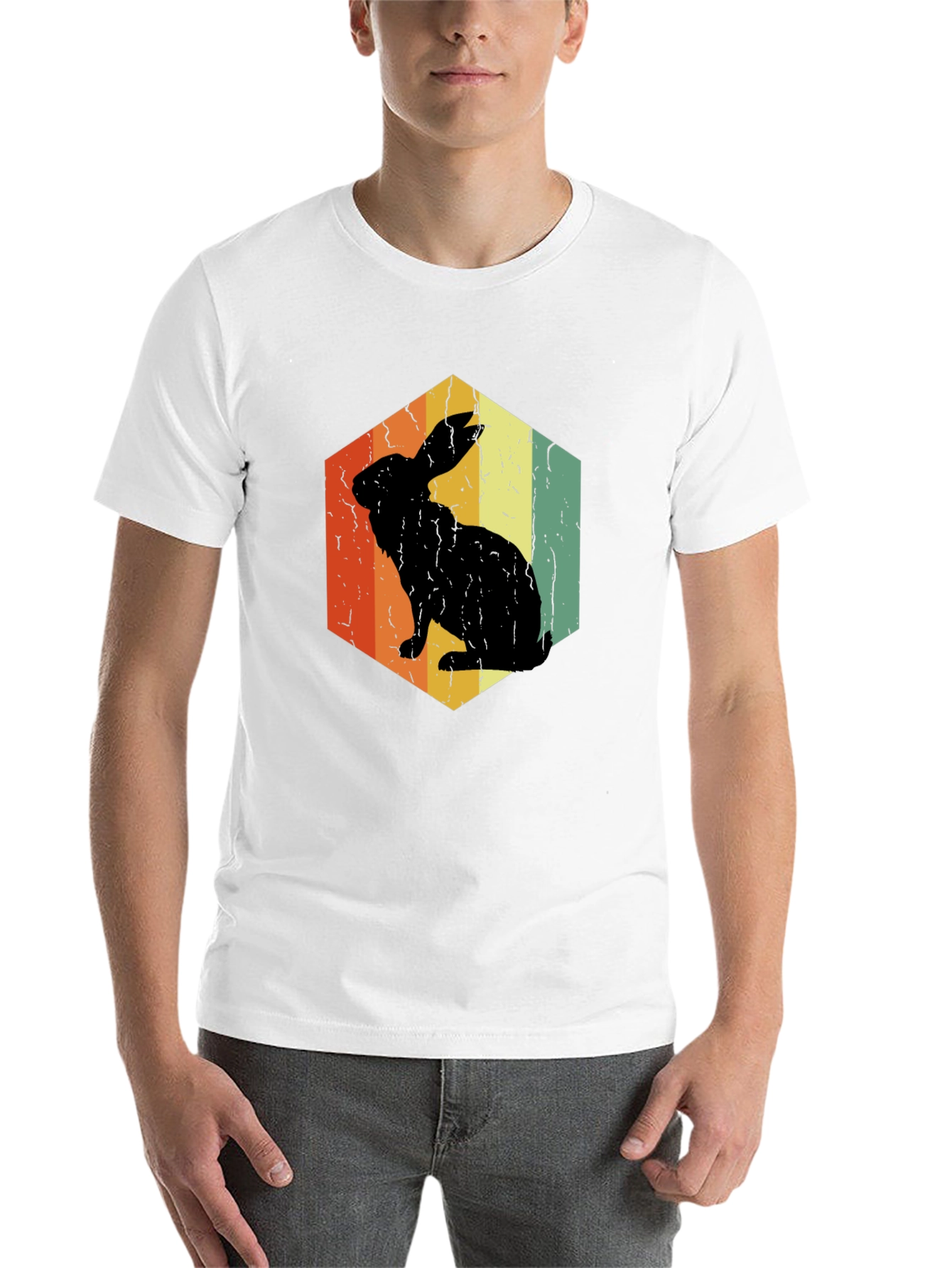 Black Retro Rabbit Hexagon Graphic T-Shirt view 14