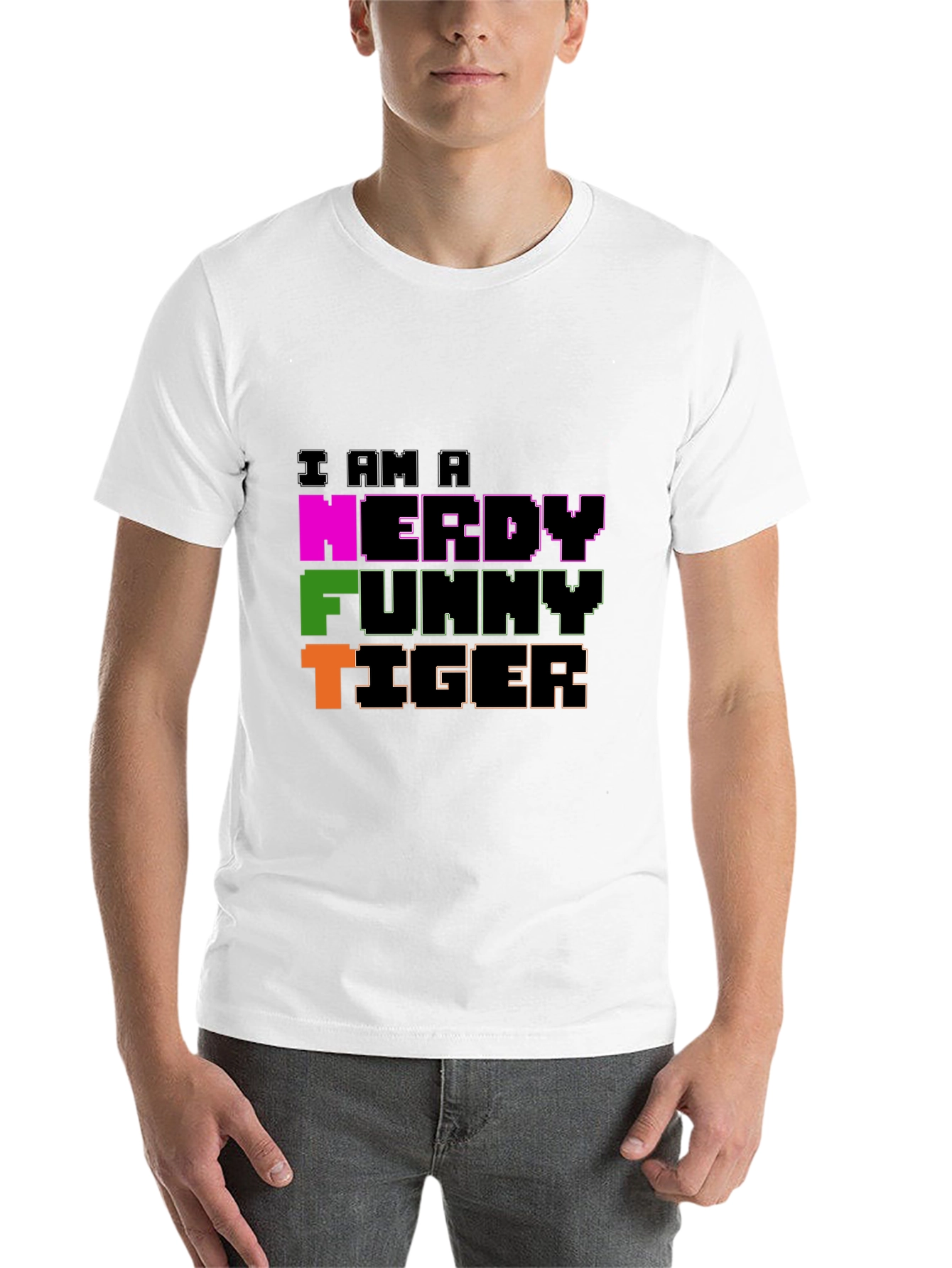 Black Nerdy Funny Tiger Graphic Tee - Black Crew Neck view 14