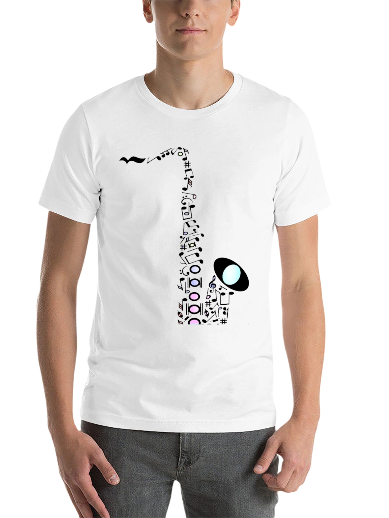 Black Saxophone Music Note Graphic Tee - Black Cotton Casual view 14