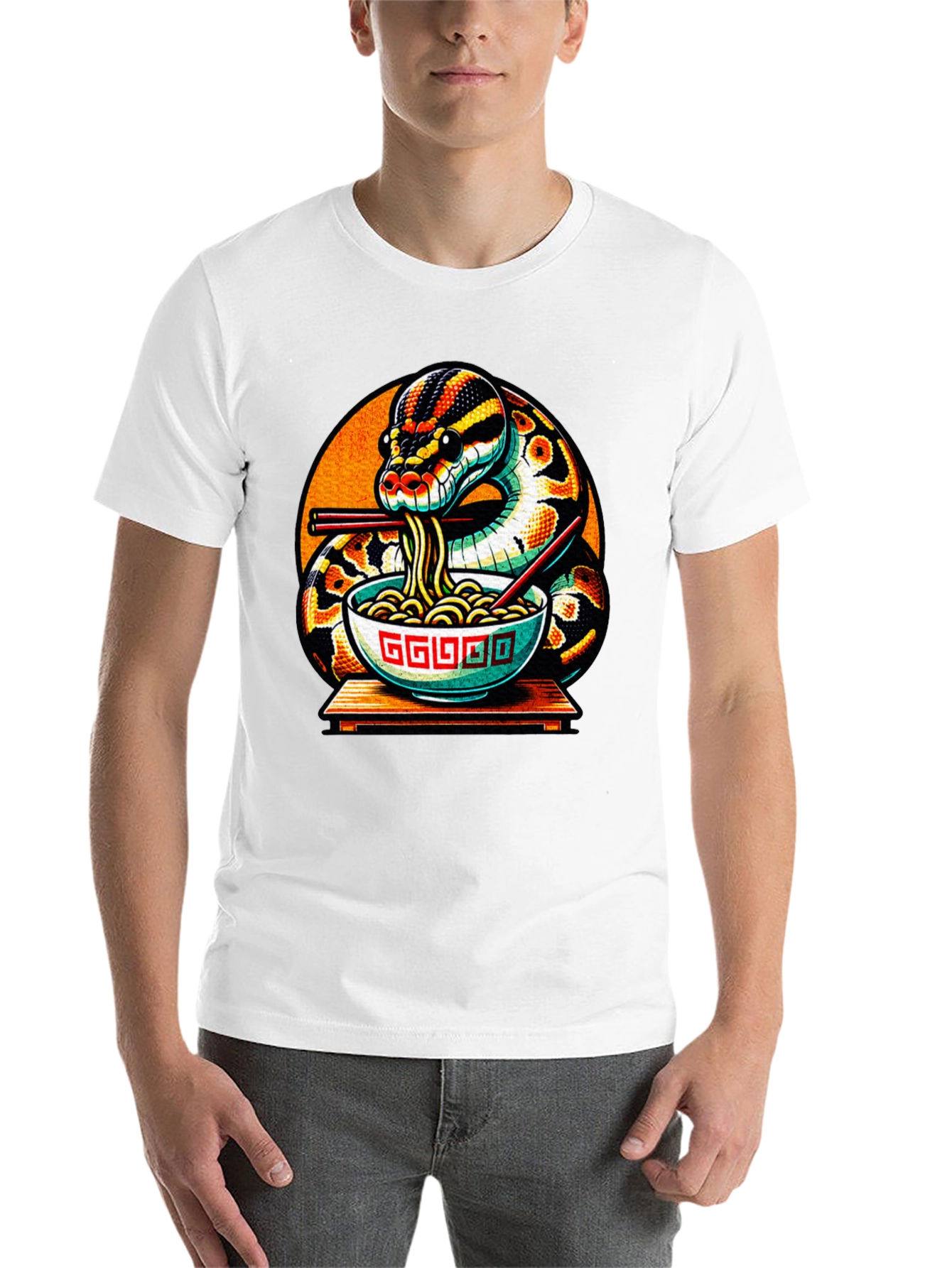 Black Snake Eating Ramen Noodles Graphic T-Shirt view 14