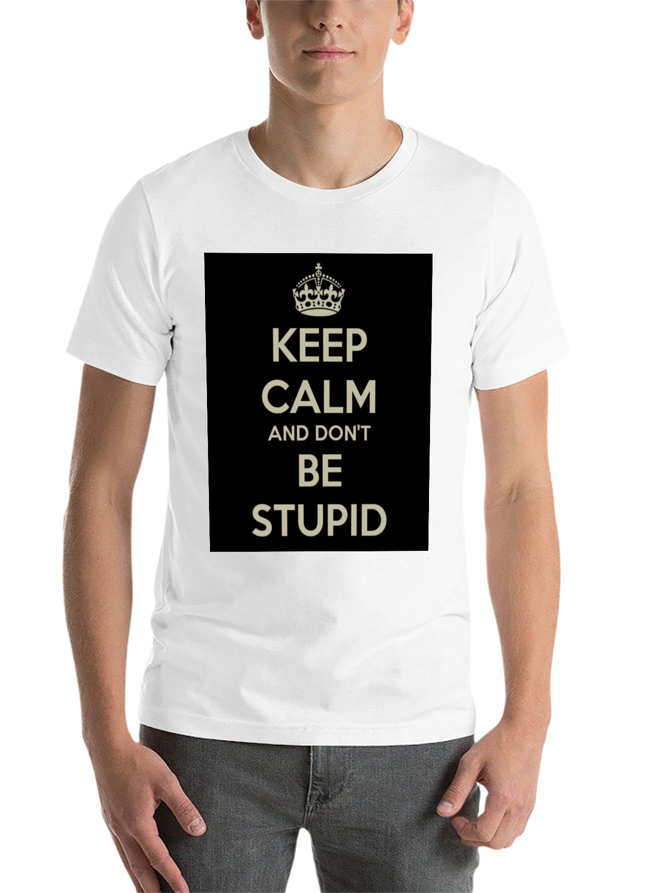 Black Keep Calm and Don't Be Stupid T-Shirt view 14