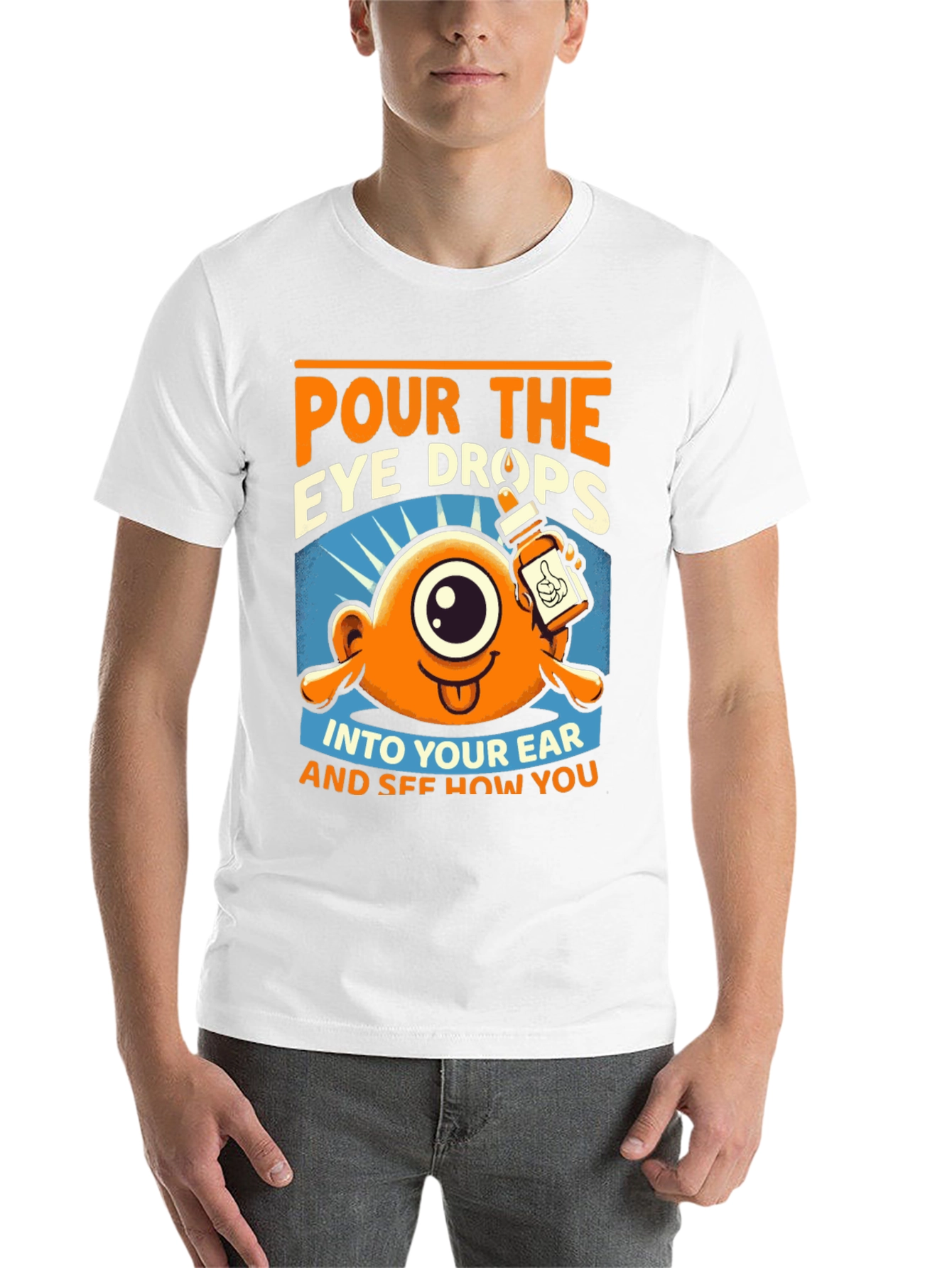 Black Pour the Eye Drops T-Shirt: Humorous Cartoon Tee view 14