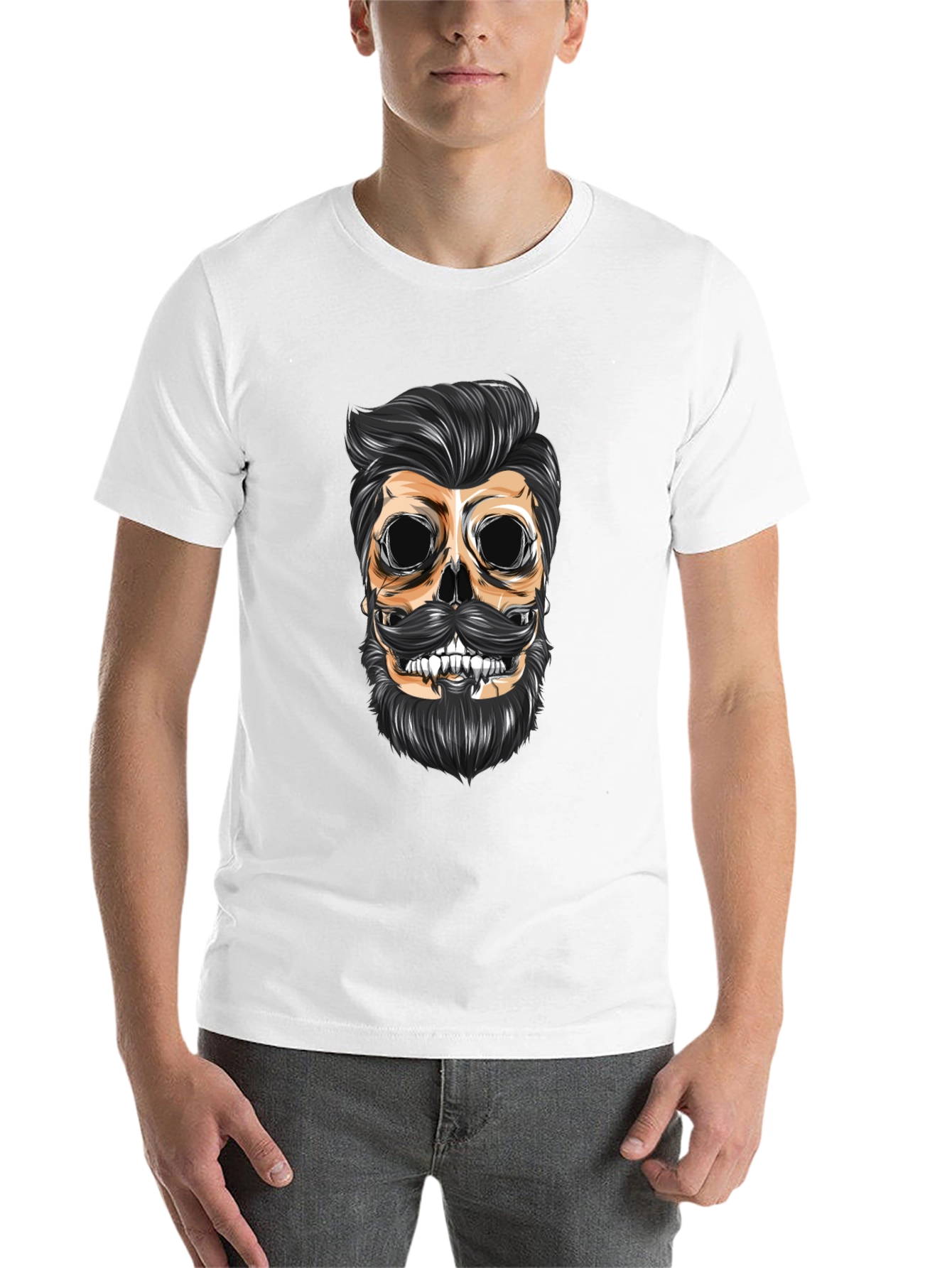 Skull Barber Graphic T-Shirt - Men's Black Crew Neck Tee - 14