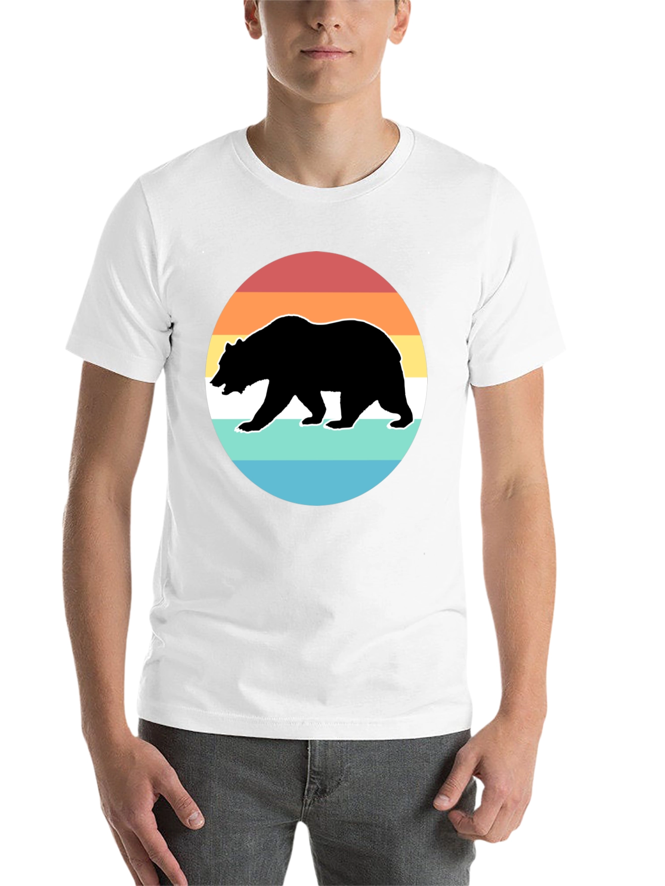 Black Retro Bear Sunset Graphic T-Shirt - Black view 14