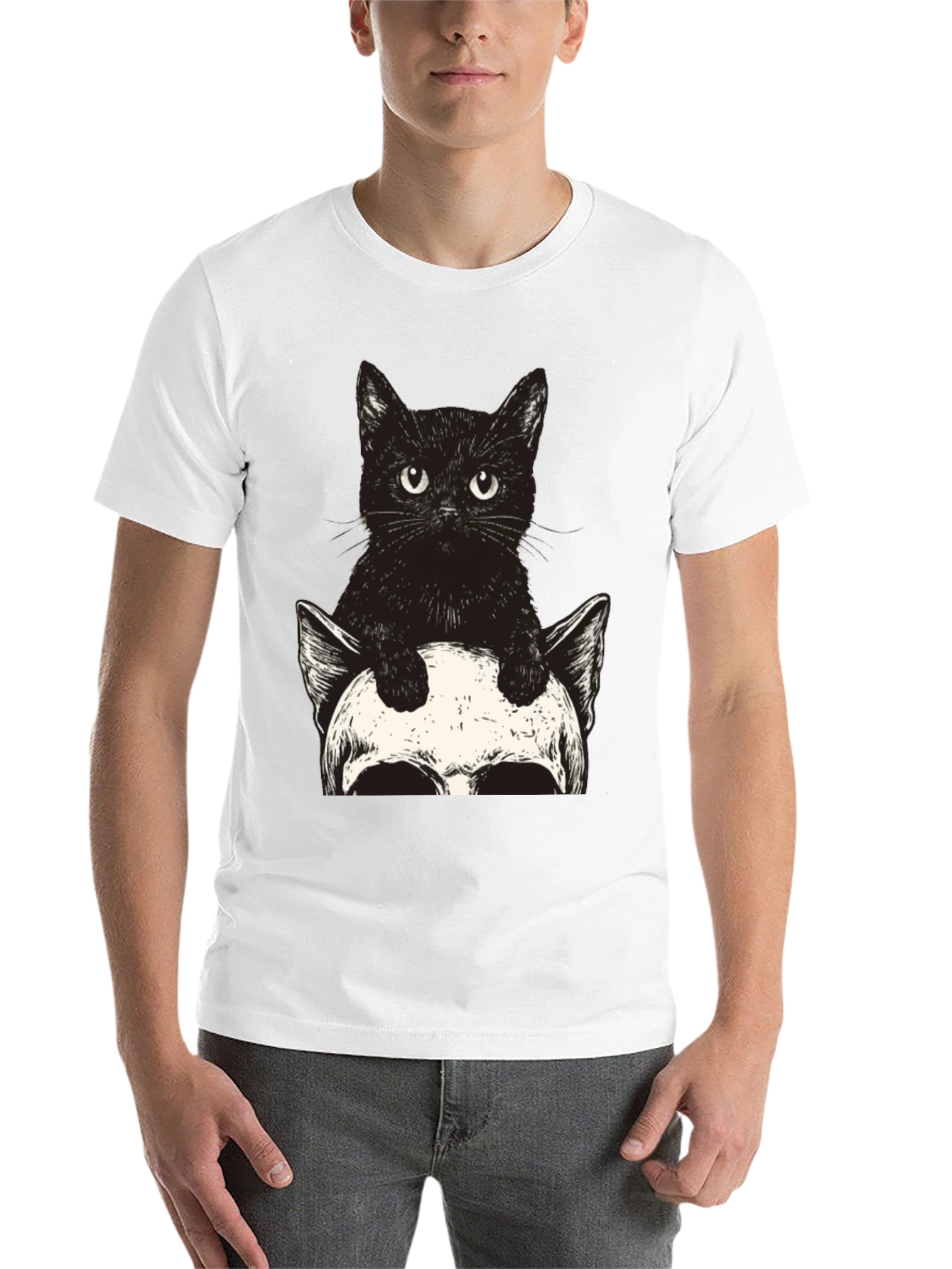 Black Cat & Skull Graphic Tee - Unique Print view 14