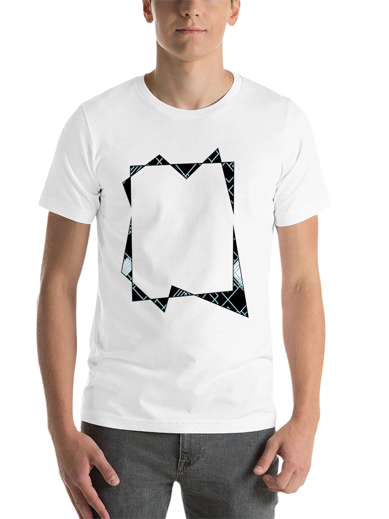 Black Modern Geometric Print Black T-Shirt view 14