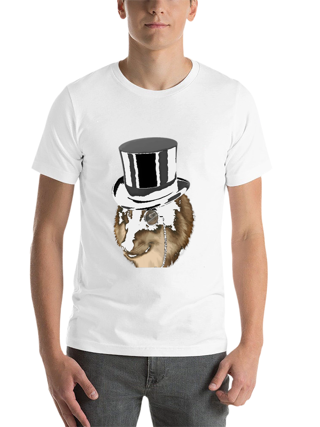 Black Dapper Dog Top Hat T-Shirt - Unique Graphic Tee view 14
