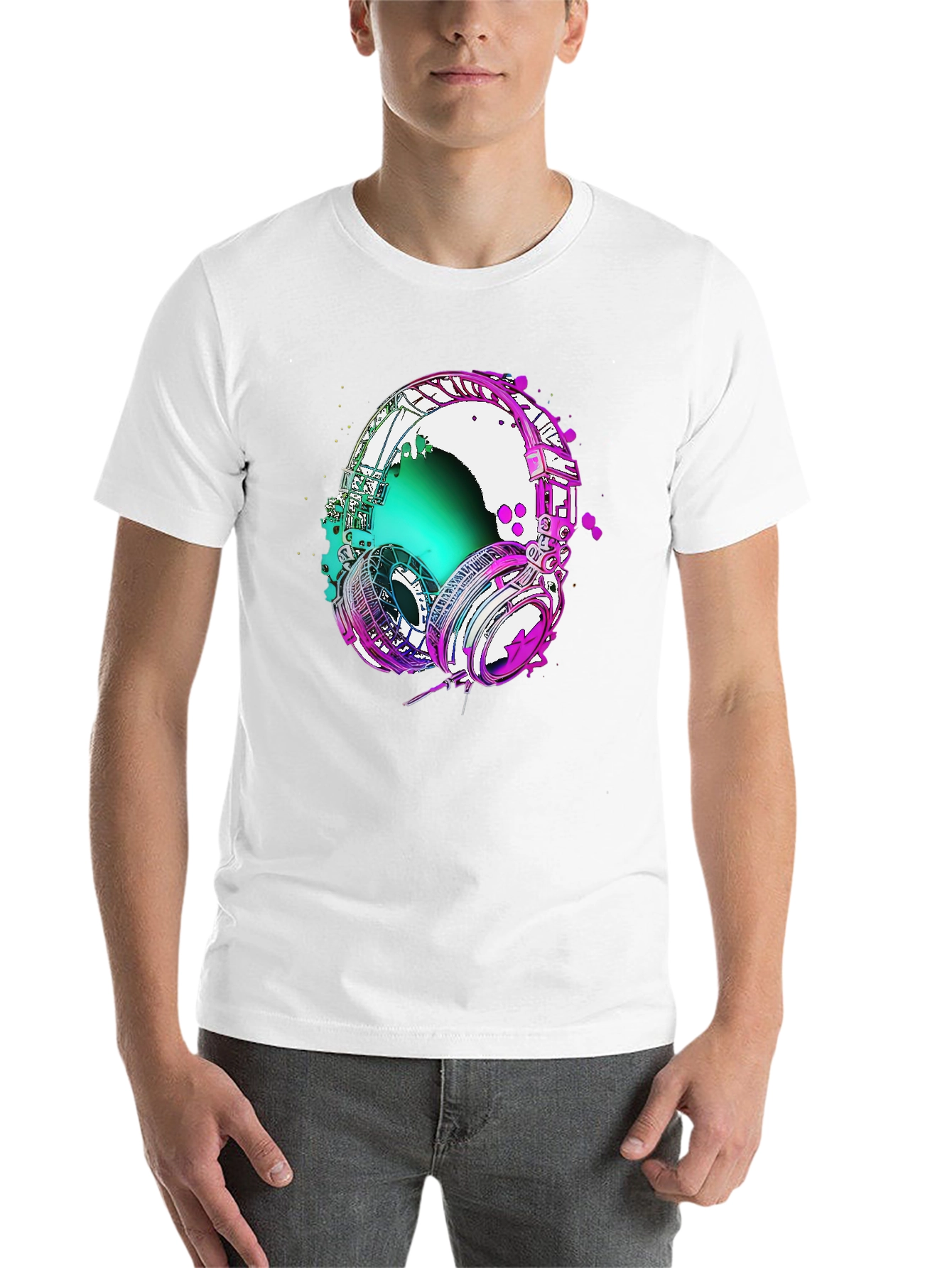 Black Vivid Headphones Graphic Tee - Music Lover's T-Shirt view 14