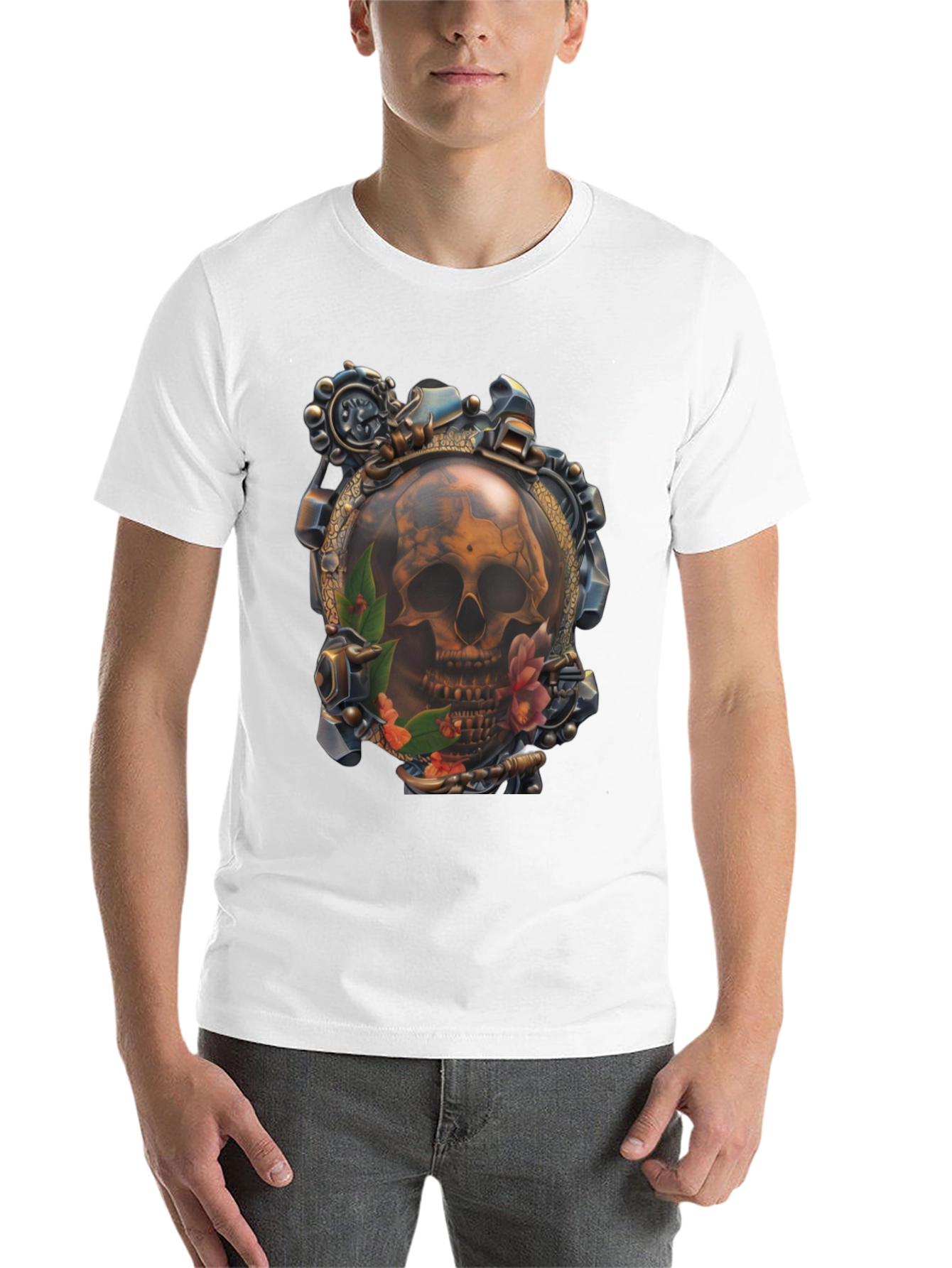 Black Steampunk Skull Graphic T-Shirt view 14