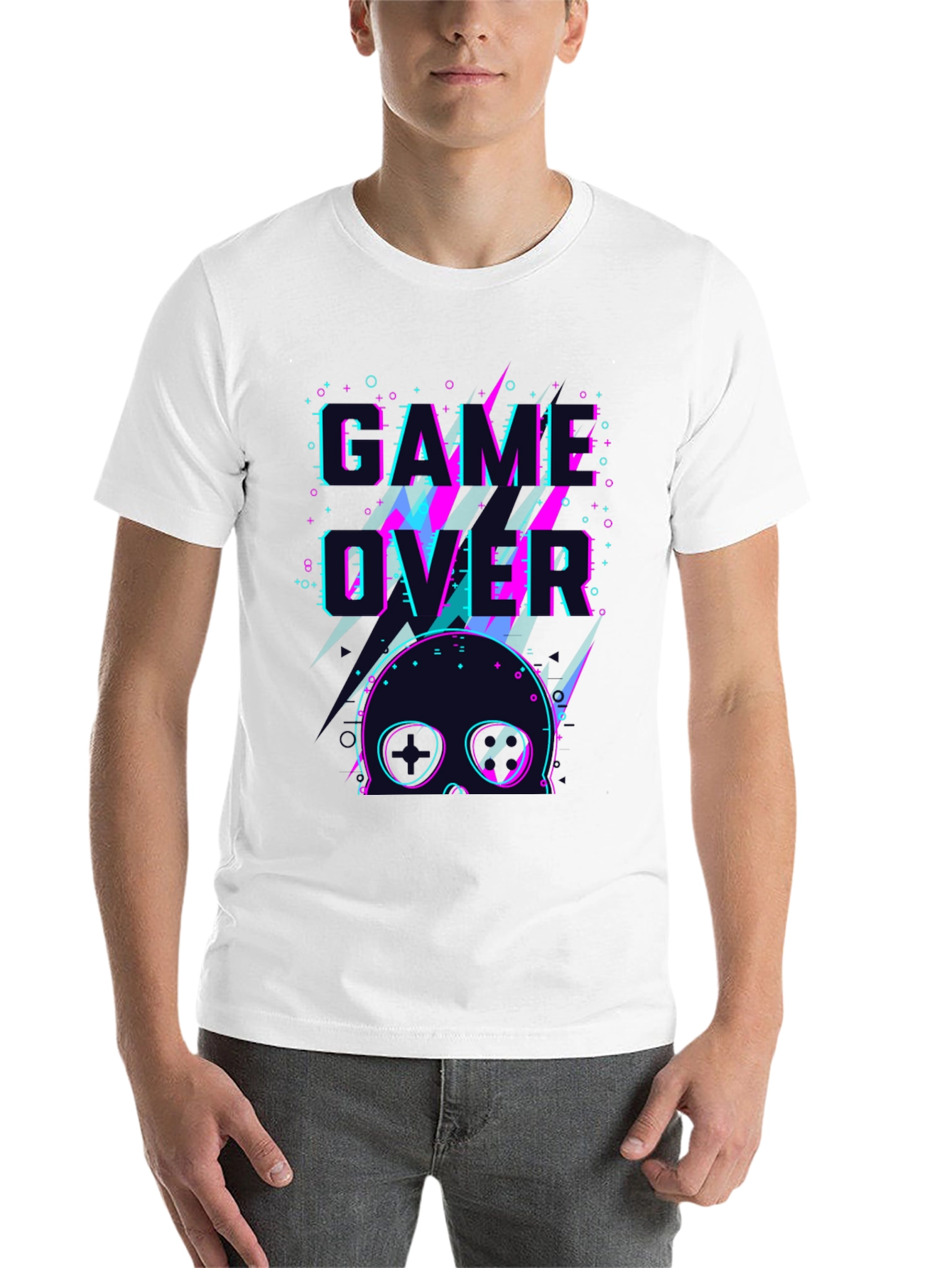 Black Game Over Skull Graphic Tee - Black Crew Neck view 14