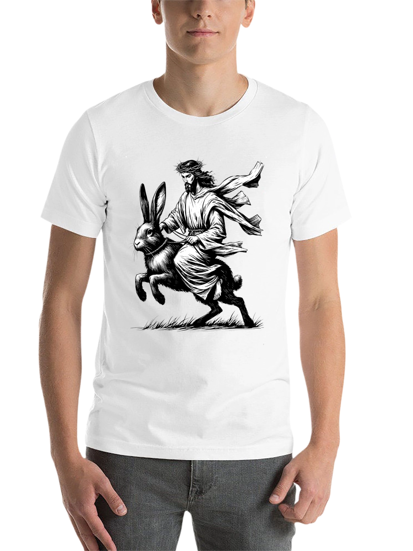 Black Jesus Riding Easter Bunny Graphic Tee view 14