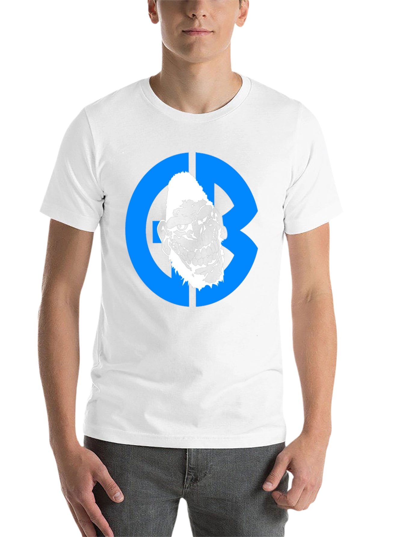 Black Graphic Tee: Grotesque Face in Blue Circle view 14