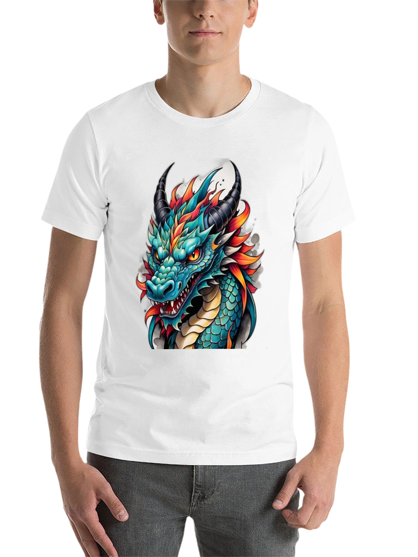Black Dragon T-Shirt - Teal & Orange Graphic Tee view 14