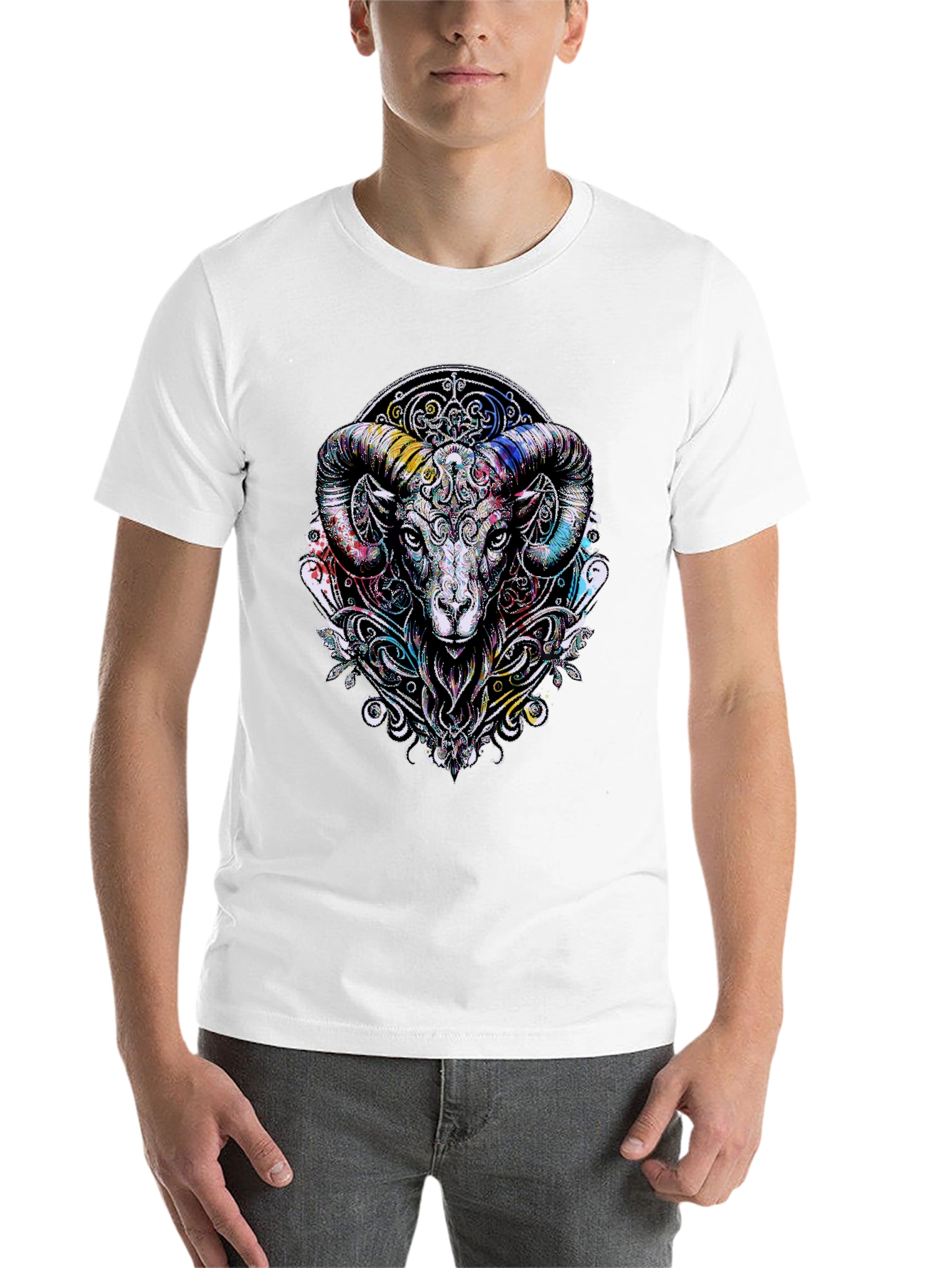 Black Aries Ram Graphic Black T-Shirt view 14