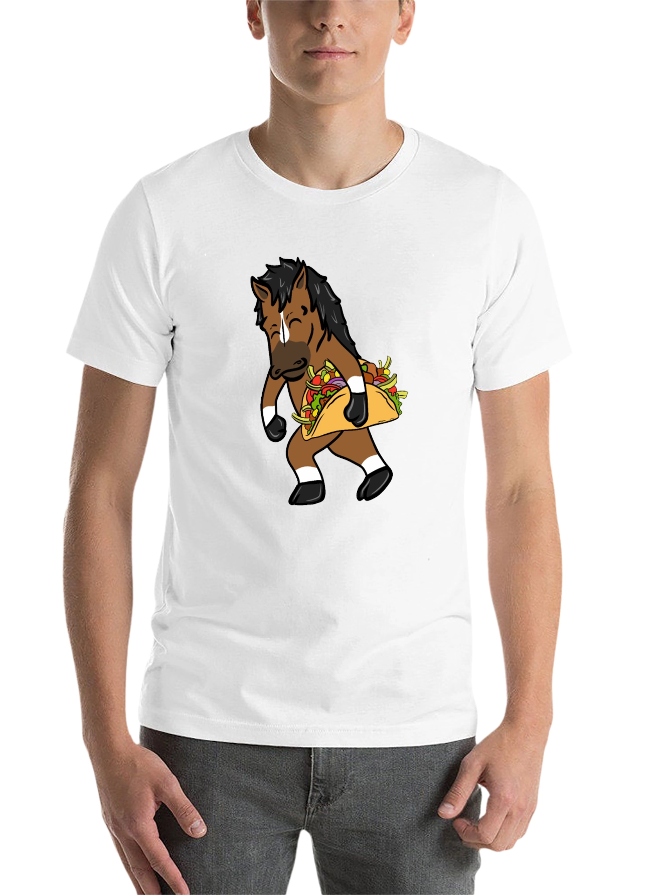 Black Funny Horse Taco Graphic Tee - Black Cotton T-Shirt view 14