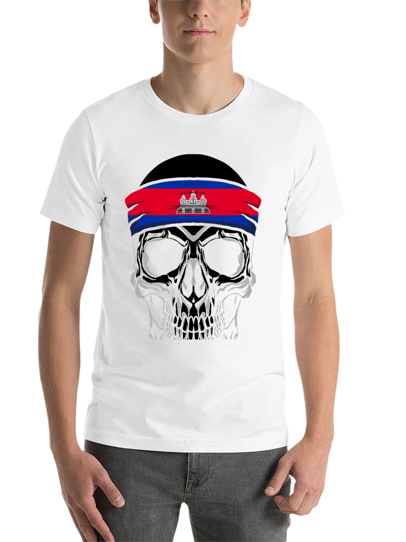 Skull T-Shirt Cambodia Flag Headband - 14