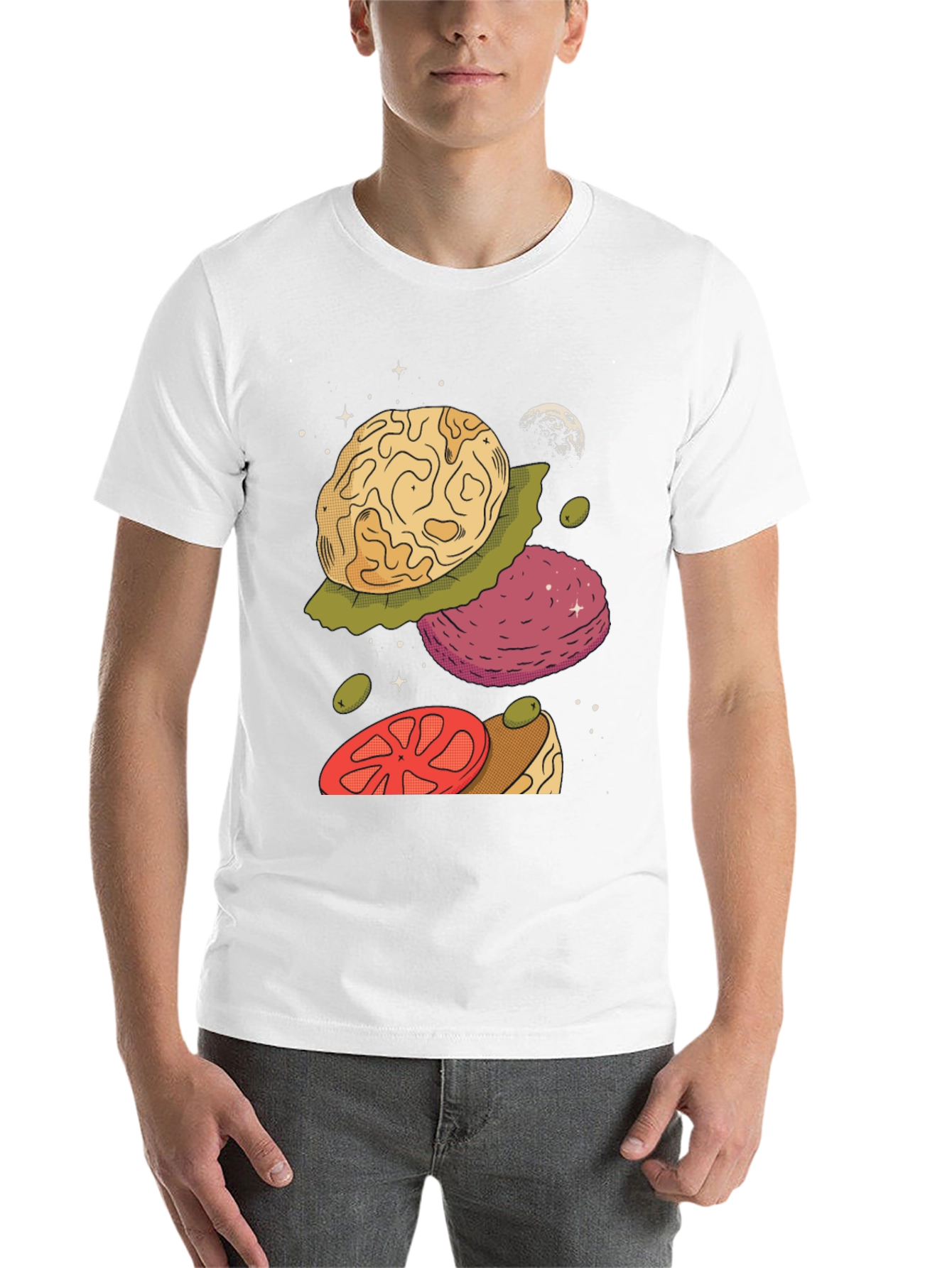 Black Cosmic Burger Graphic Tee - Unique Space Food Design view 14