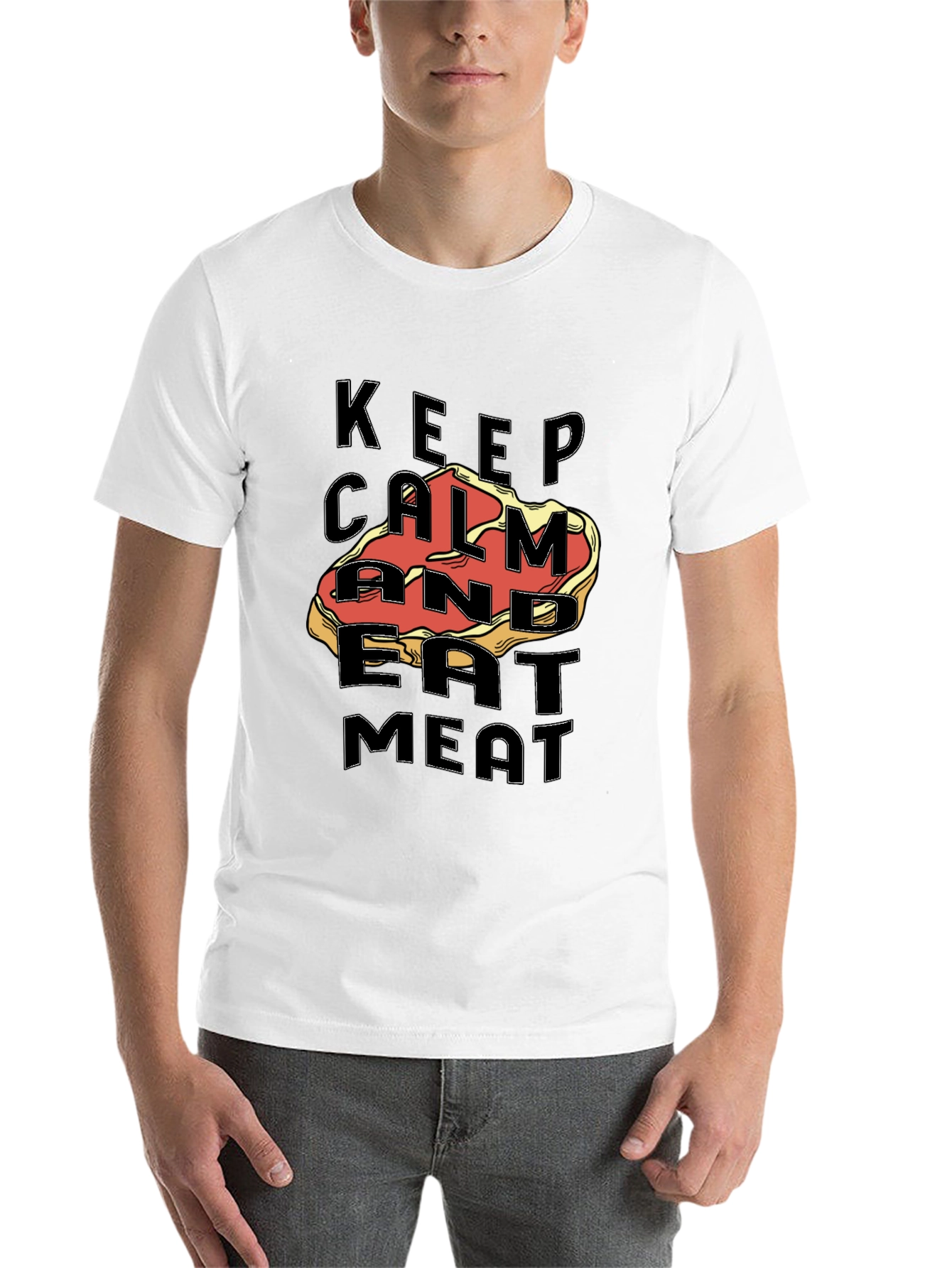 Black Keep Calm & Eat Meat Graphic Tee - Premium Black T-Shirt view 14