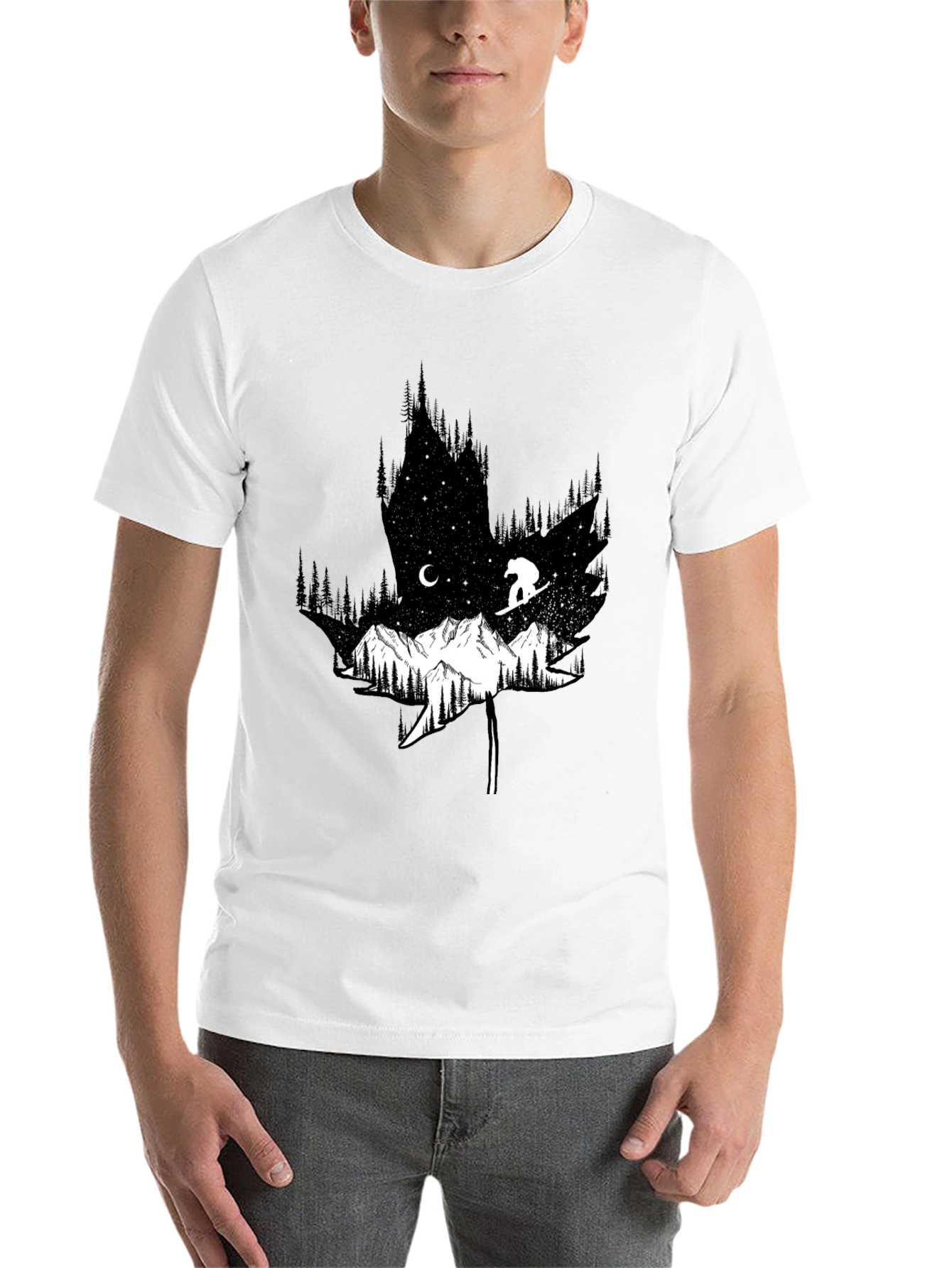 Black Nature Graphic Tee - Maple Leaf Mountain Design view 14