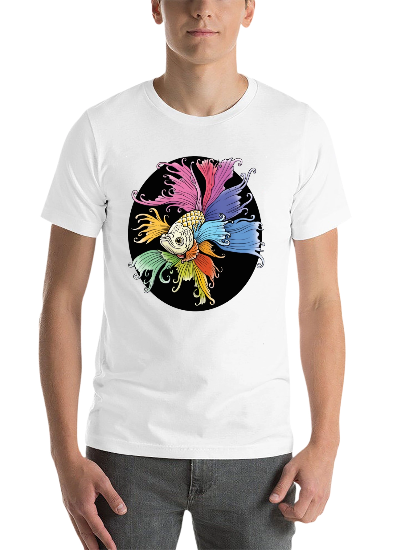 Black Colorful Betta Fish Graphic T-Shirt view 14
