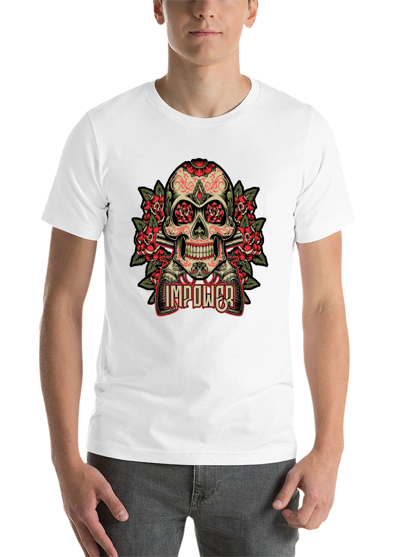 Black Skull & Roses Graphic T-Shirt - Empower Your Style view 14