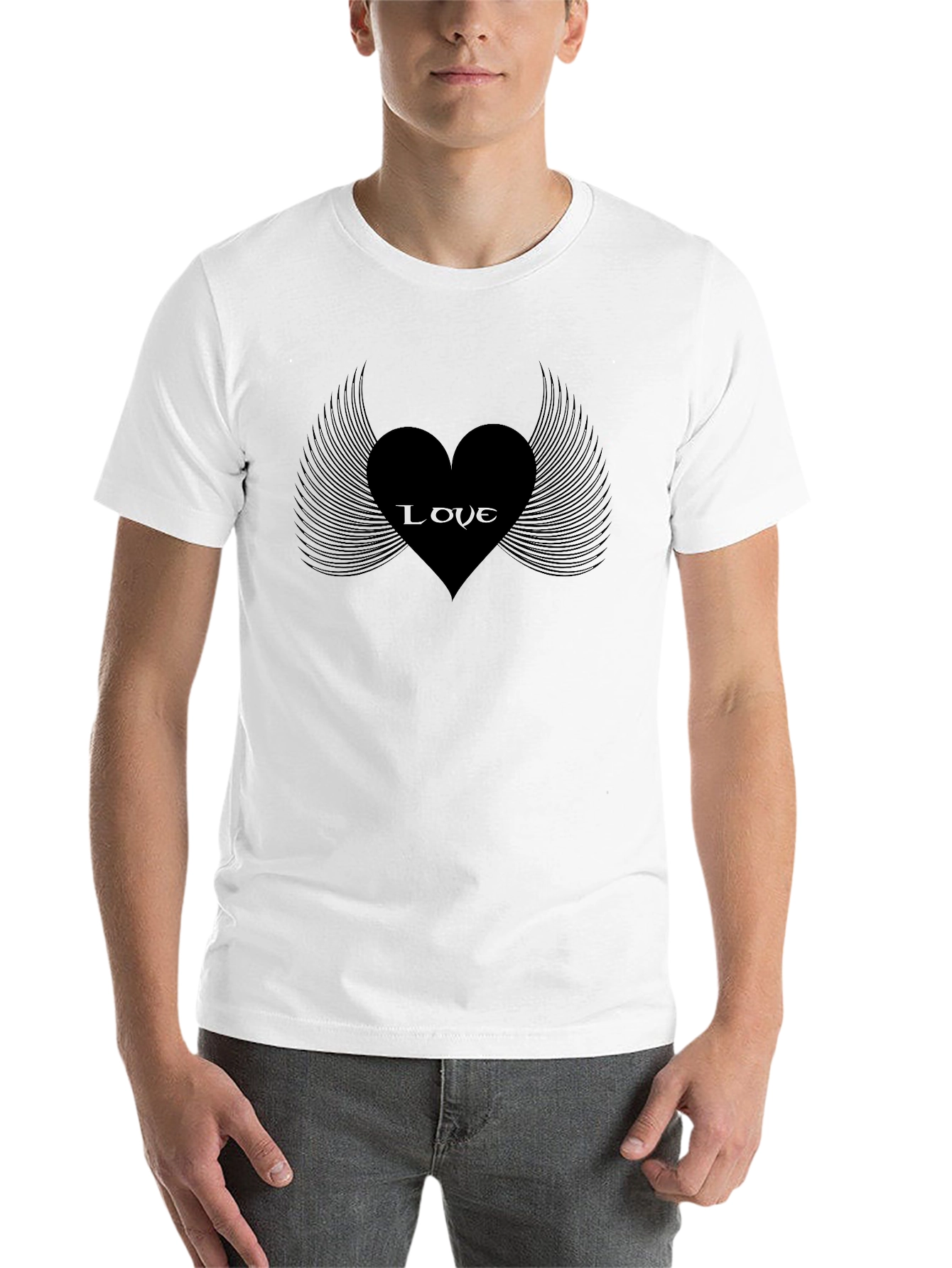 Black Love Heart Wings Graphic Tee - Stylish Black T-Shirt view 14