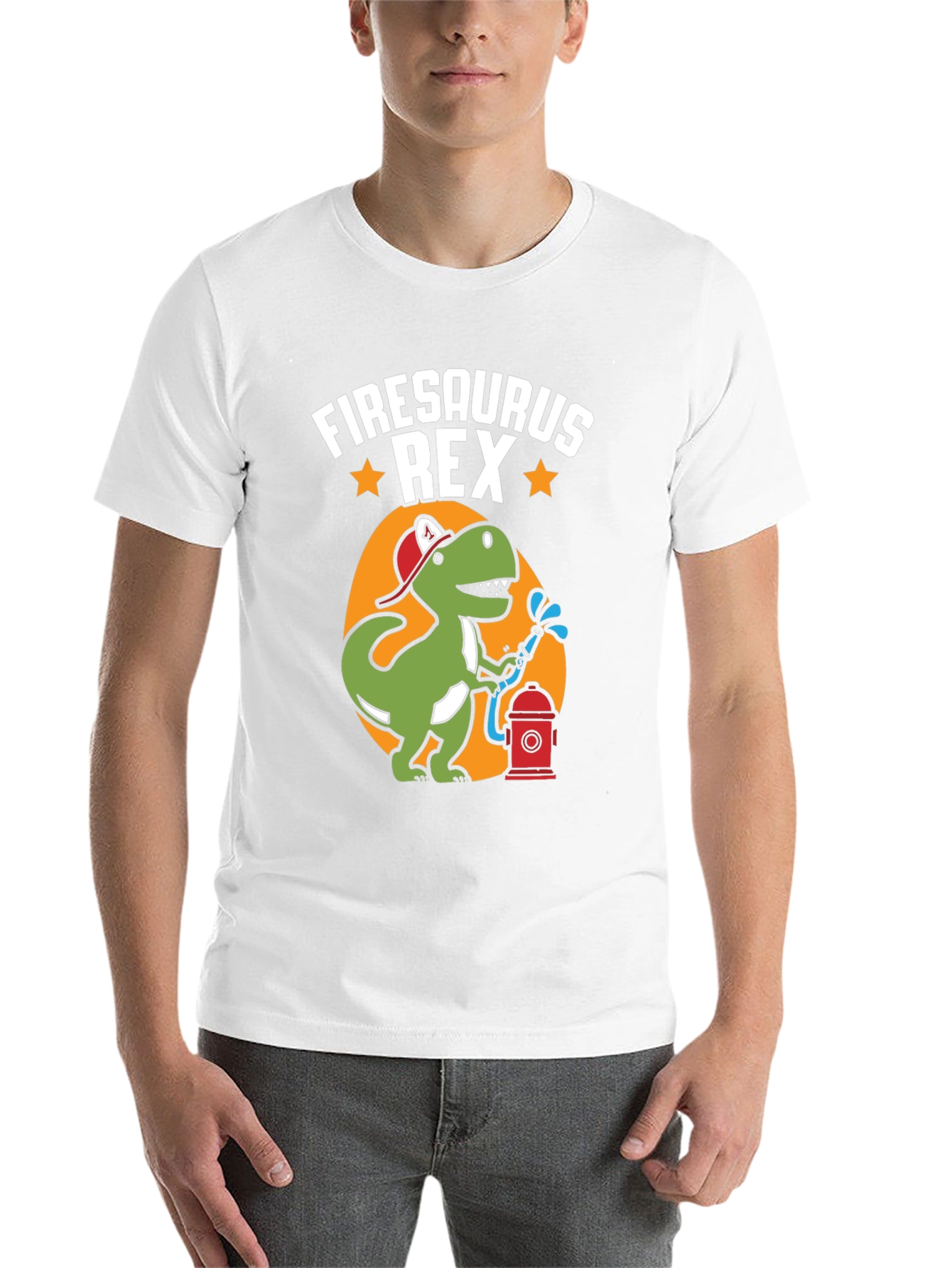 Black Firesaurus Rex Graphic Tee - Firefighter Dinosaur T-Shirt view 14