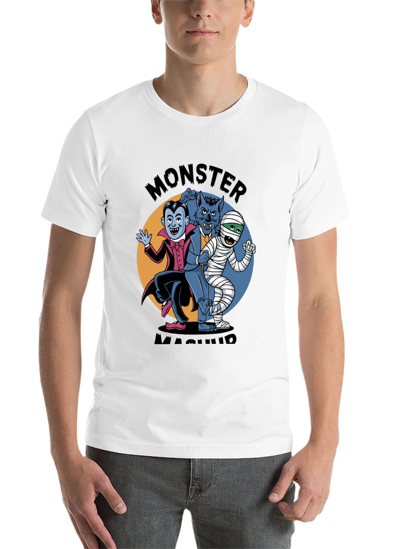 Black Monster Mash T-Shirt: Classic Horror Character Design view 14