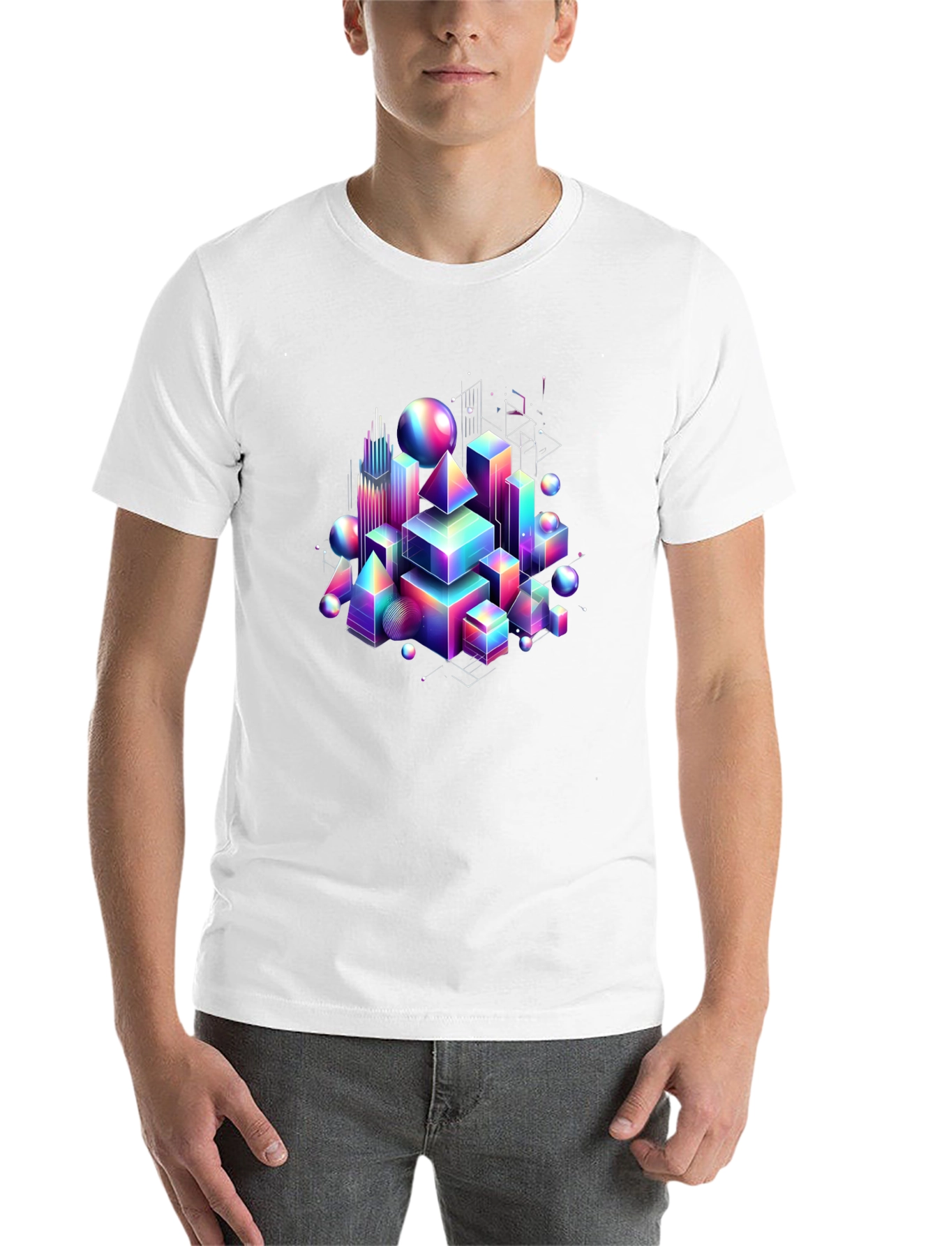 Black Geometric Rainbow T-Shirt - Modern Art Tee view 14