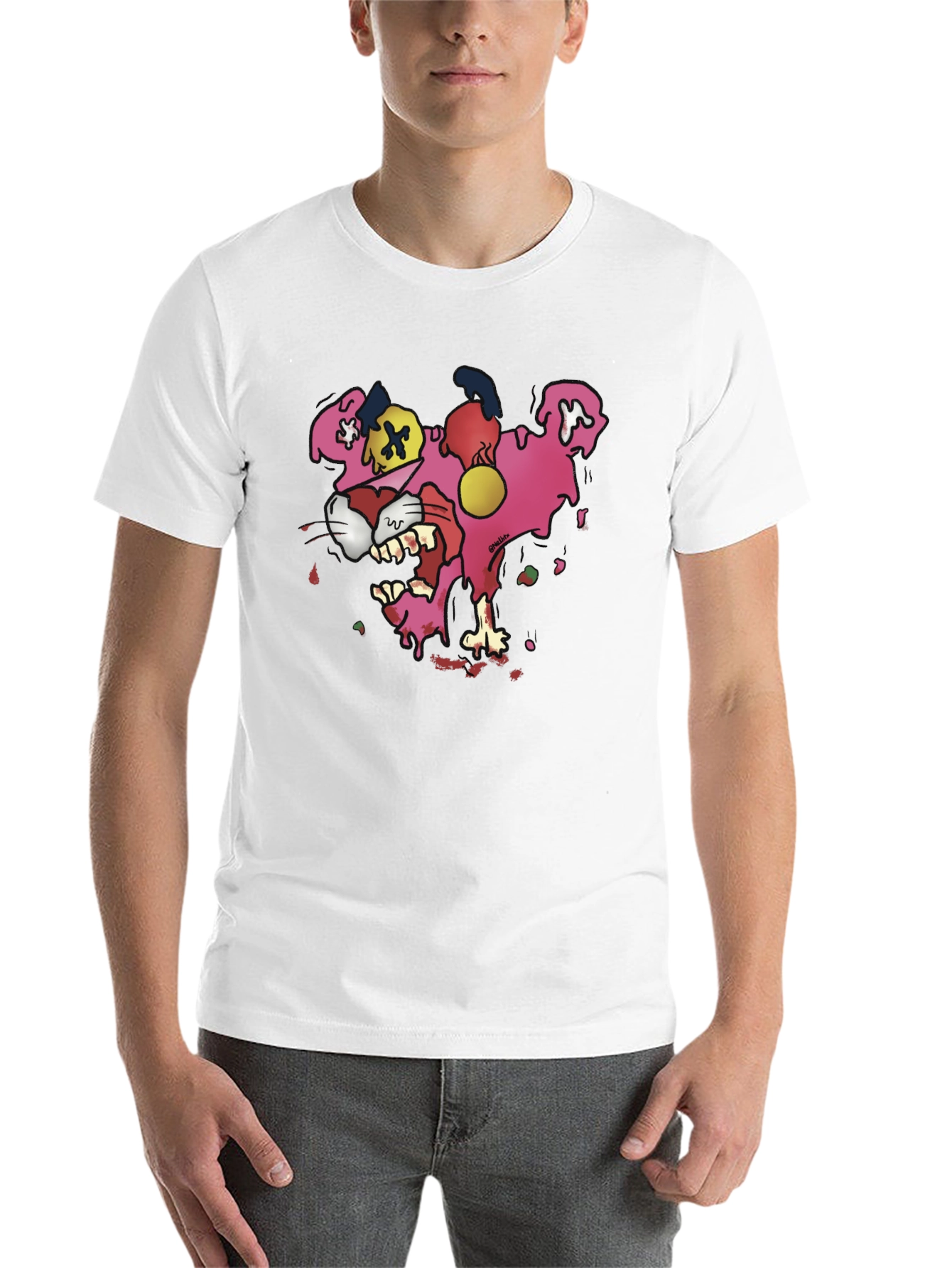 Black Cartoon Pink Panther Graphic T-Shirt view 14