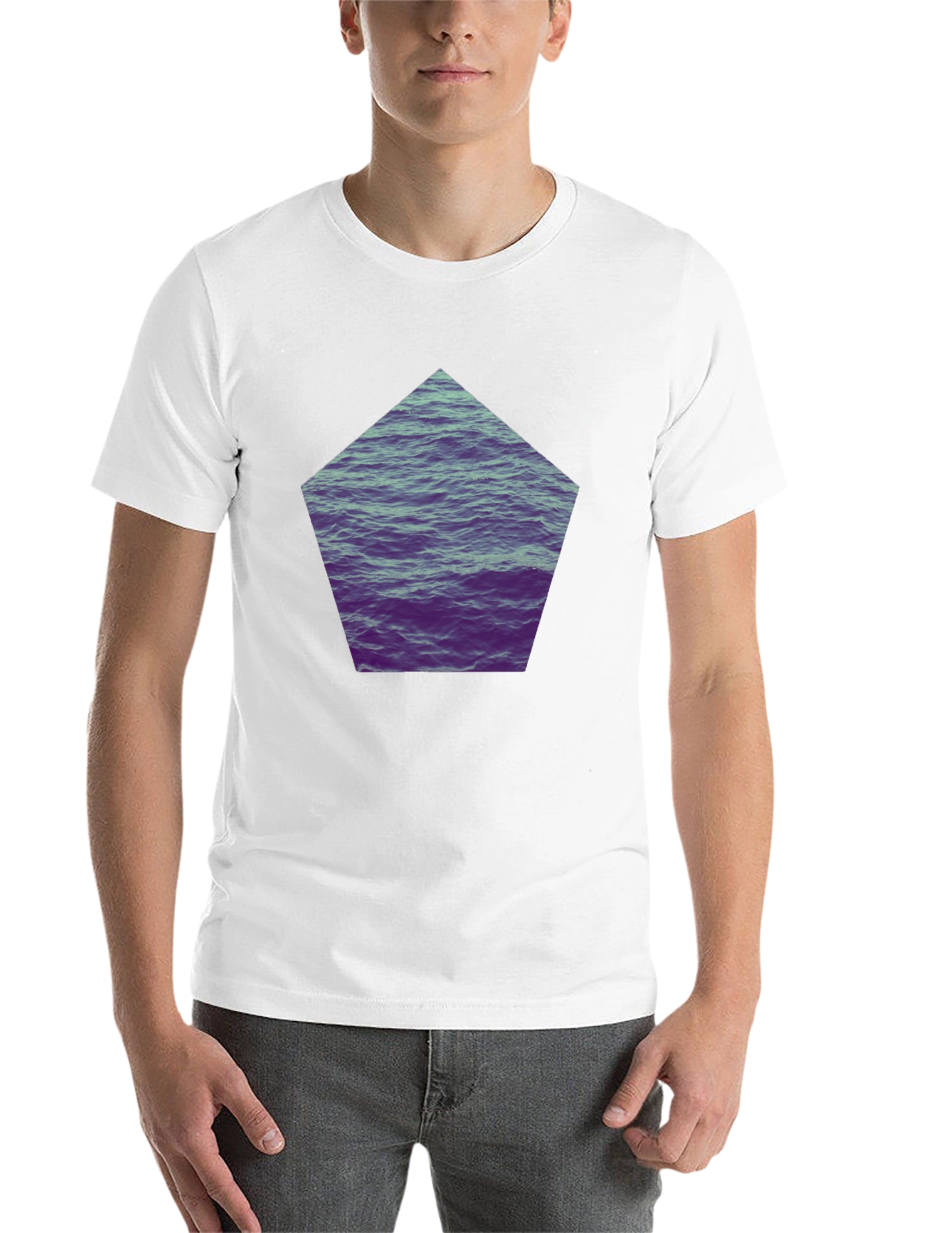 Black Black T-Shirt with Ocean Waves Graphic Print view 14