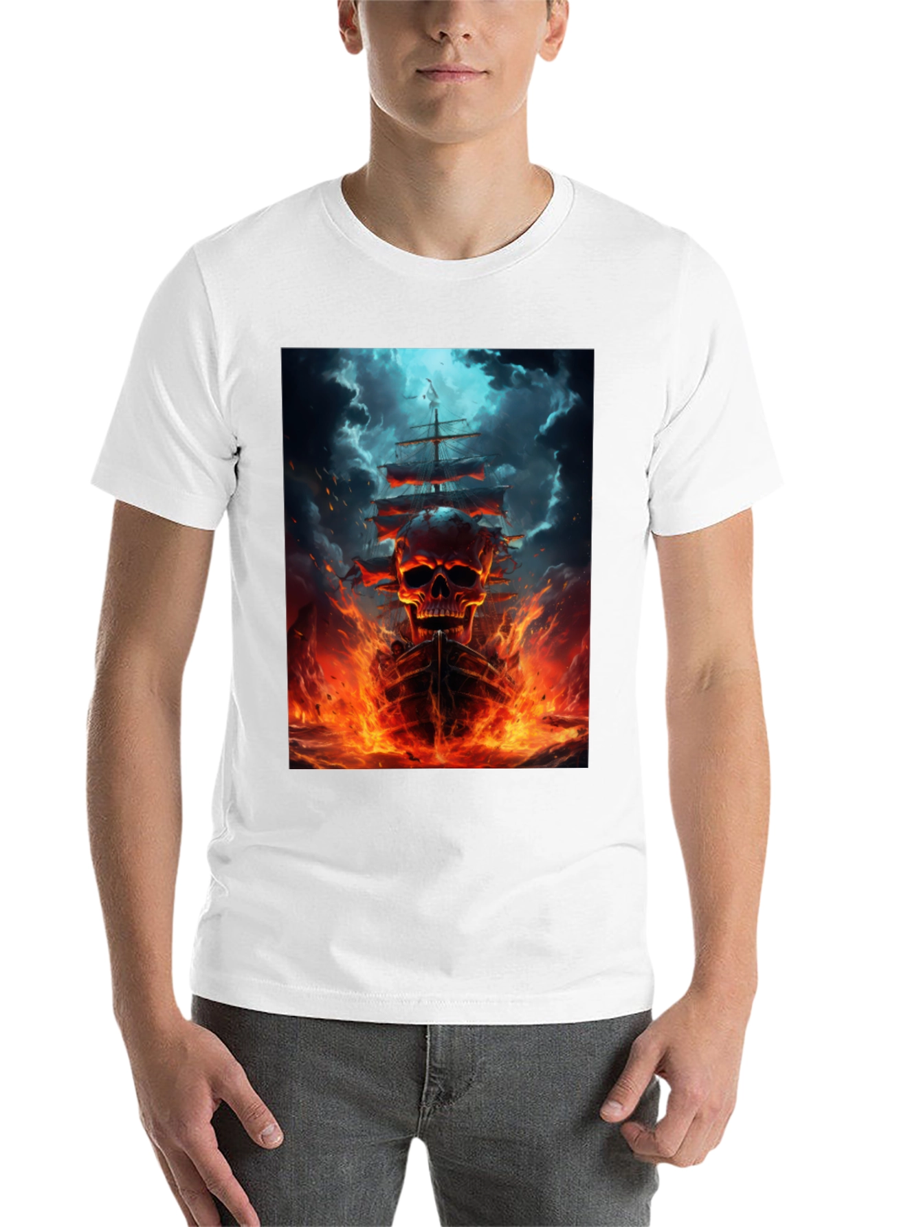 Black Skull Ship Graphic Black T-Shirt view 14