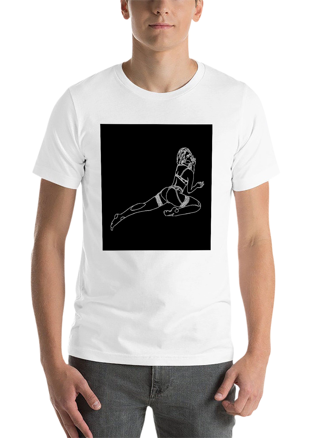 Black Black T-Shirt with Risque Line Art view 14