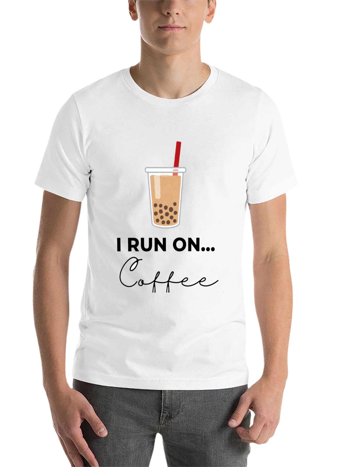 Black I Run on Boba Bubble Tea Graphic T-Shirt view 14