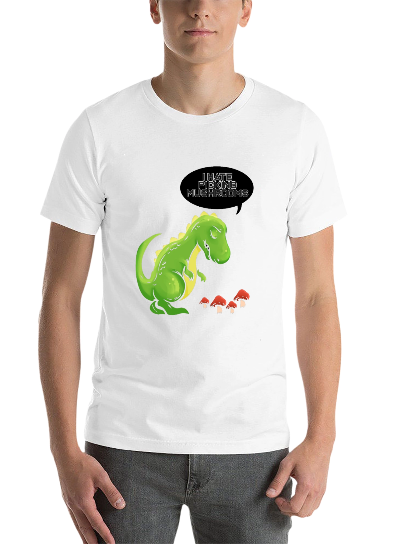 Black Funny Dinosaur T-Shirt - I Hate Picking Mushrooms view 14