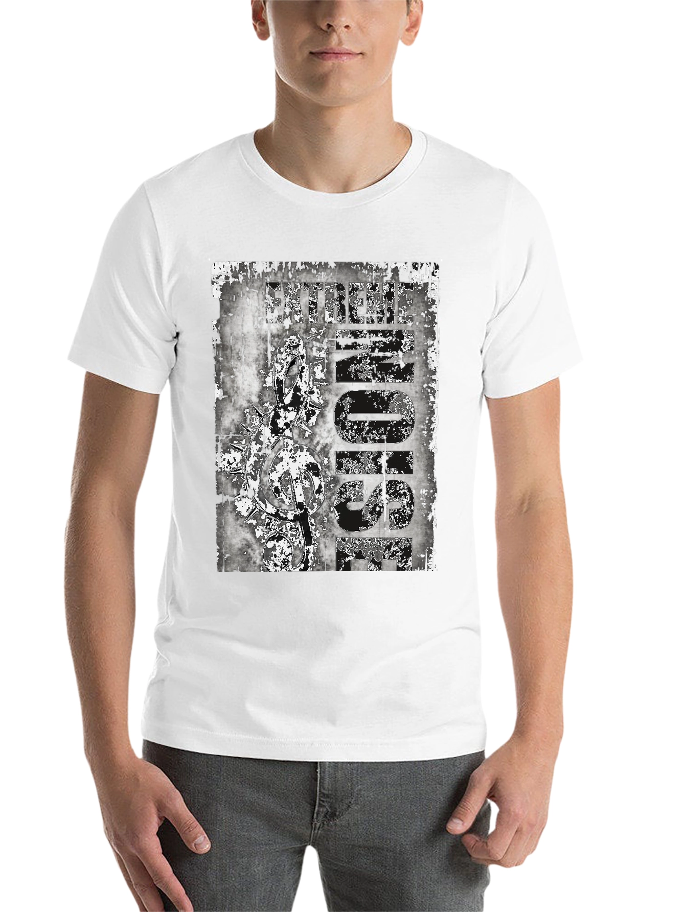 Edgy Black T-Shirt with Grunge Music Icon Design - 14