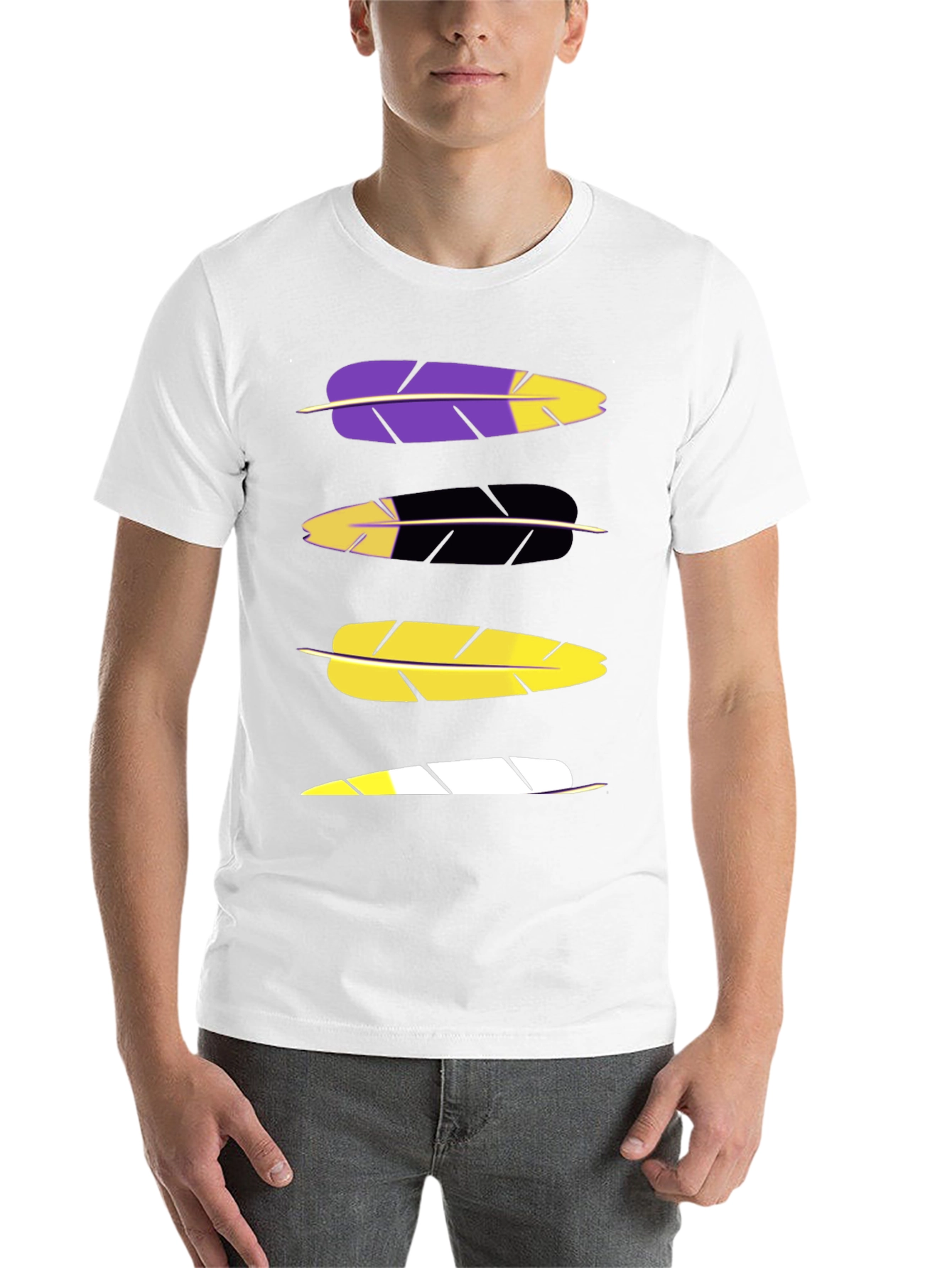 Black Feather Graphic Tee - Black Cotton Blend Casual T-Shirt view 14