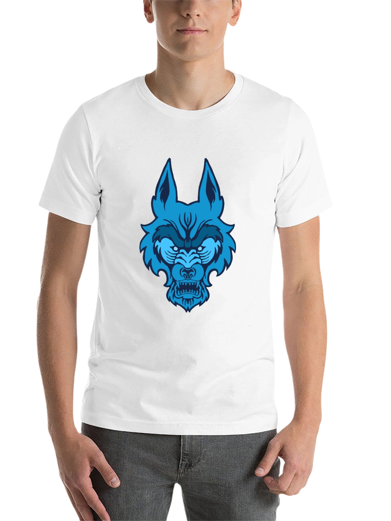 Black Blue Wolf Graphic Tee - Black Cotton T-Shirt view 14