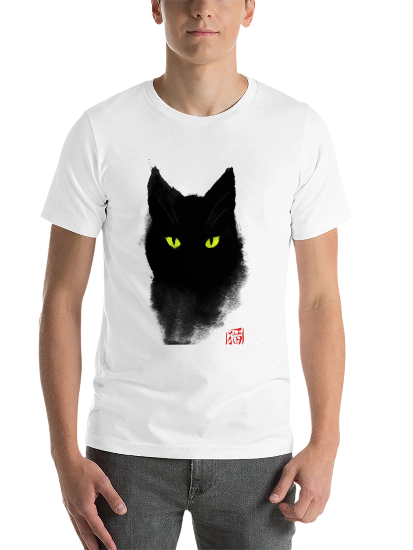 Black Black Cat T-Shirt - Glowing Eyes, Stylish Tee view 14