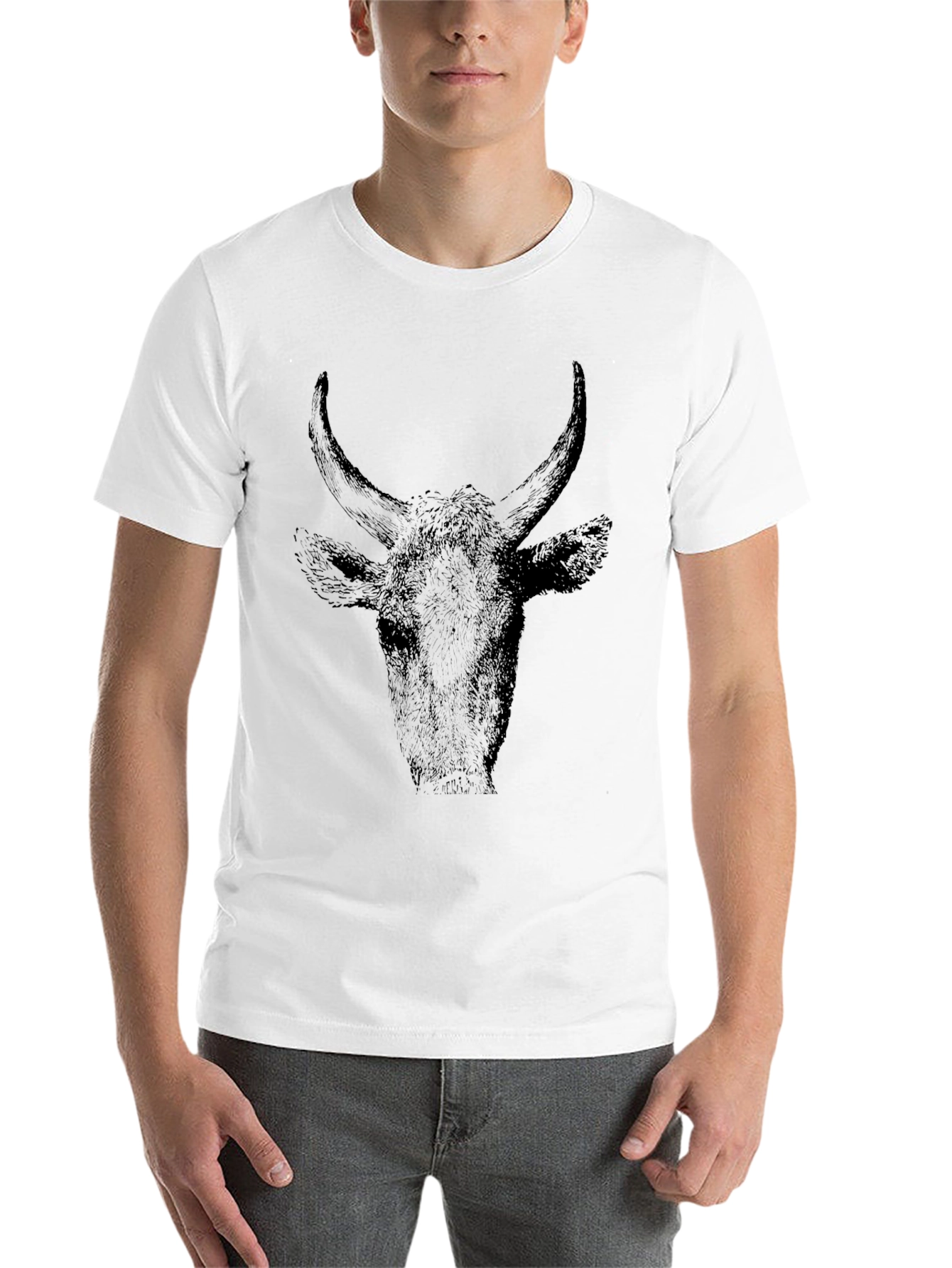 Black Bull Head Graphic Tee - Black Cotton T-Shirt view 14