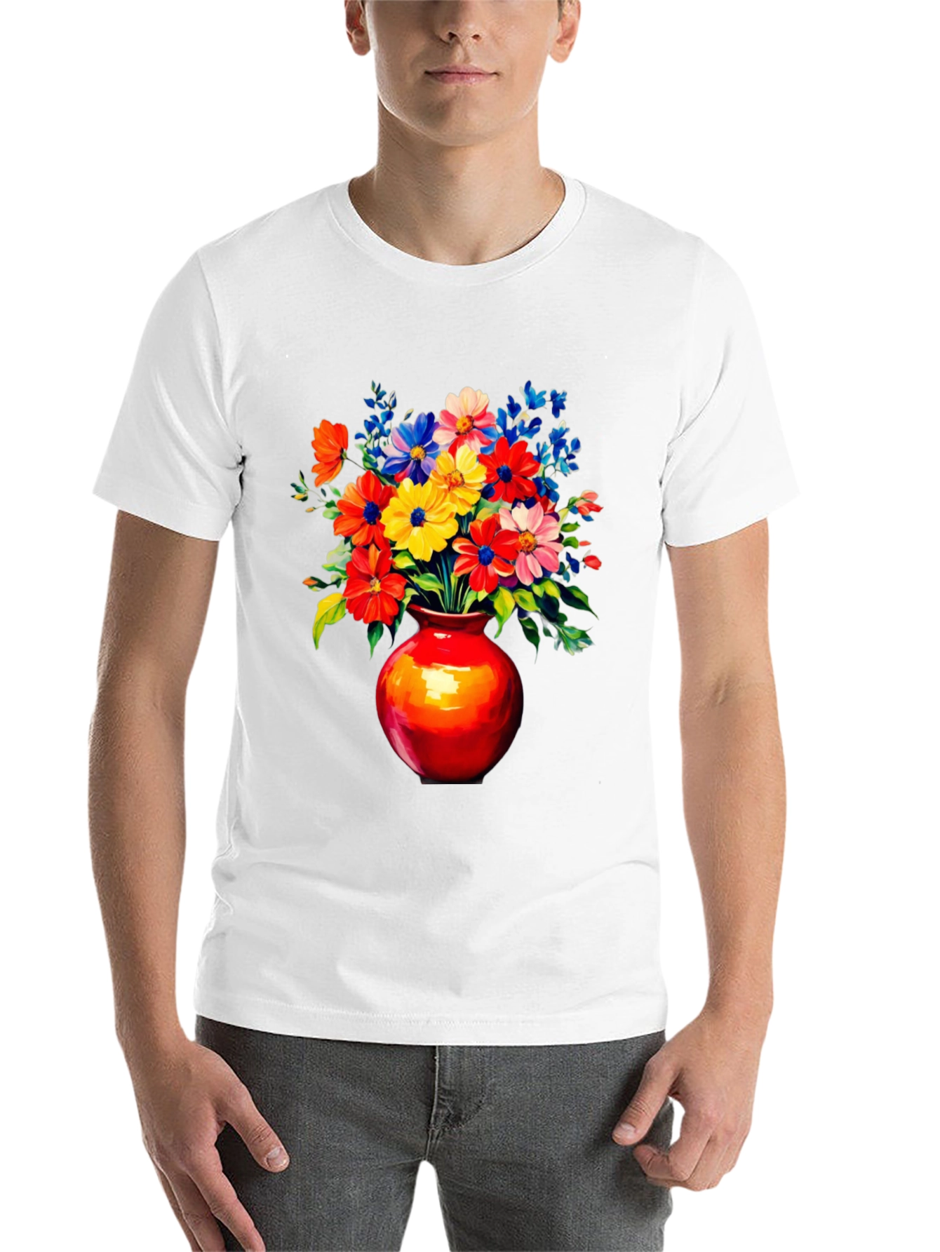 Black Floral Vase Graphic Tee - Vivid Black T-Shirt view 14