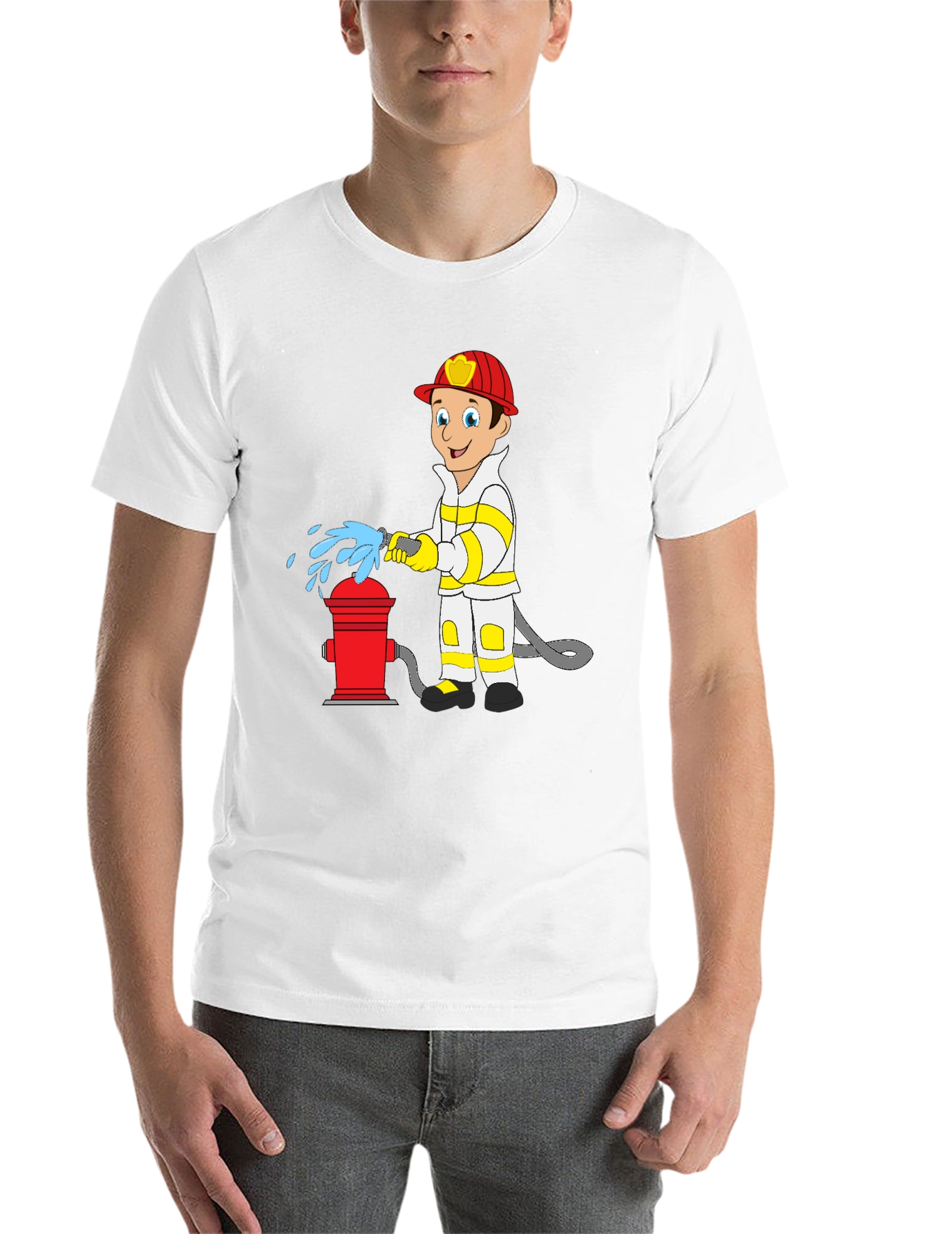 Black Cartoon Fireman T-Shirt - Fire Hydrant Fun! view 14