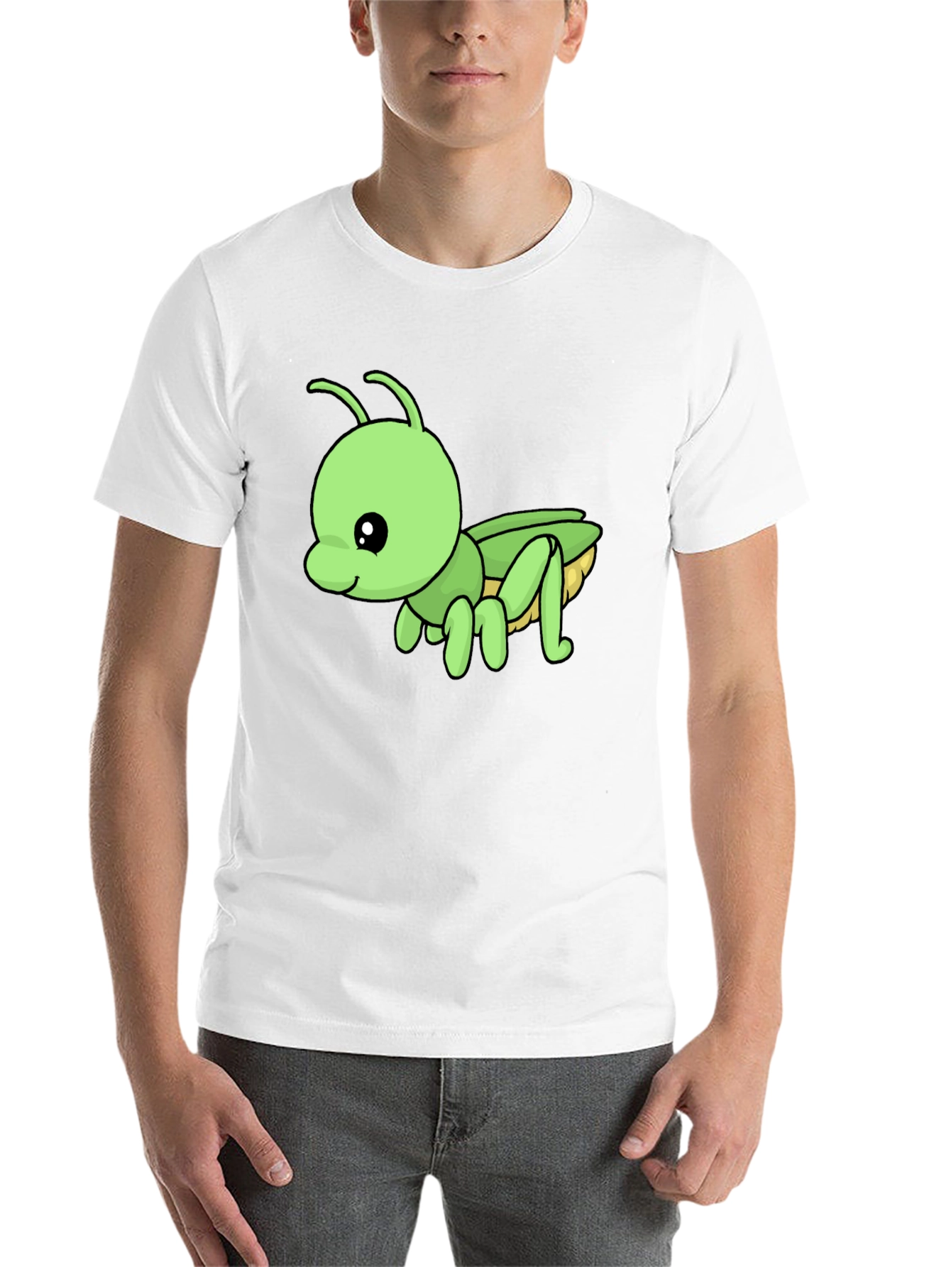 Black Cute Green Cartoon Insect Black T-Shirt view 14